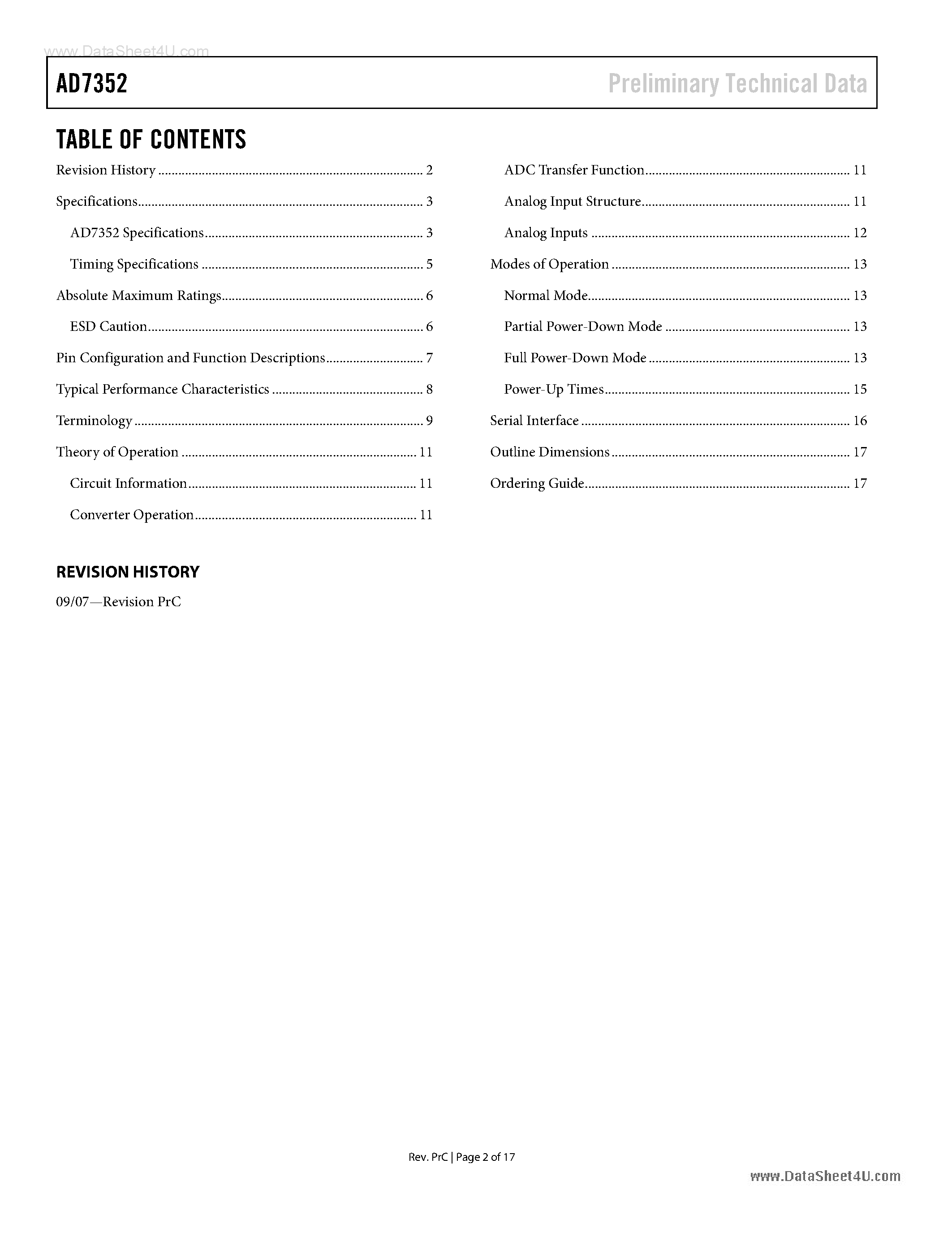 Datasheet AD7352 - SAR ADC page 2