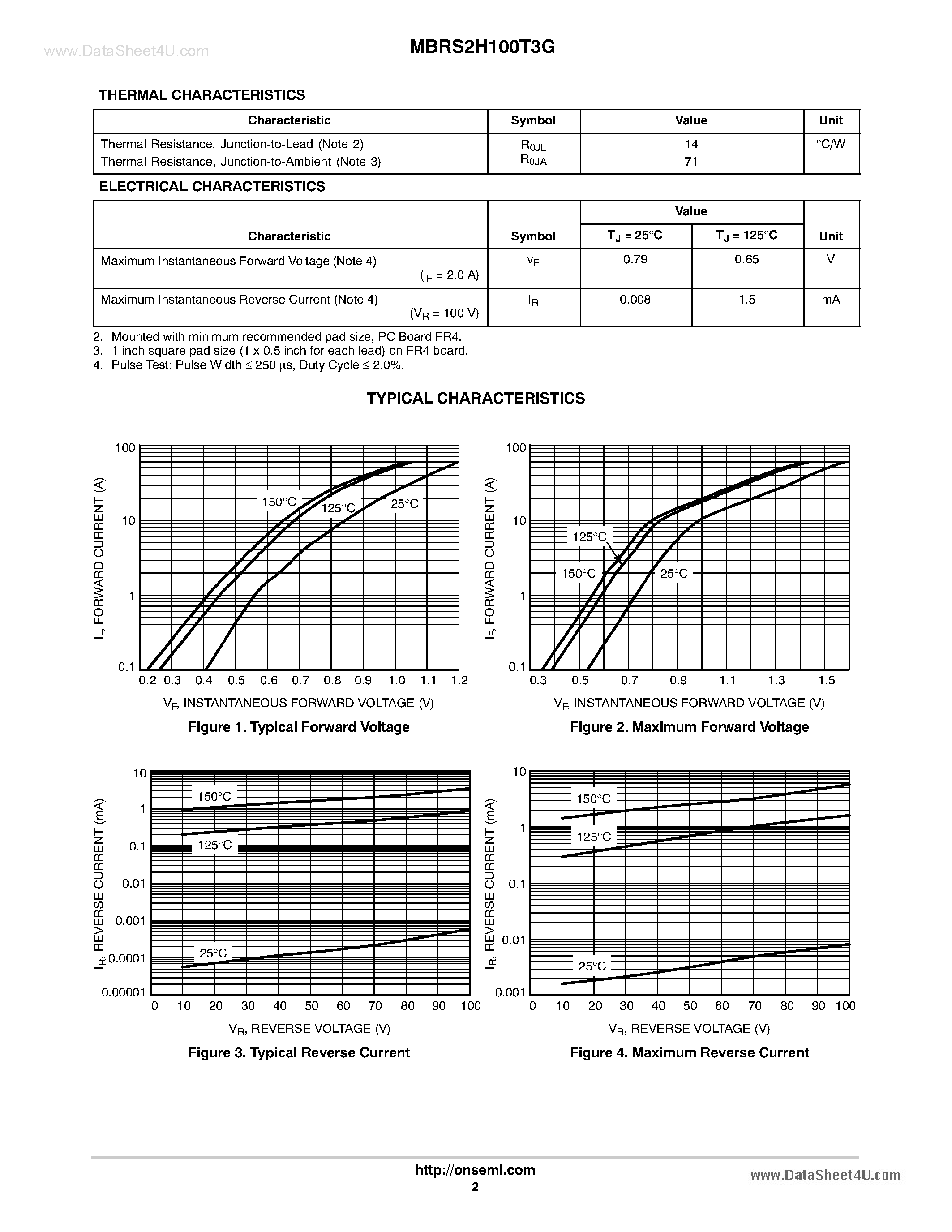 Datasheet MBRS2H100T3G - 2A 100V SCHOTTKY SMB PACKAGE page 2