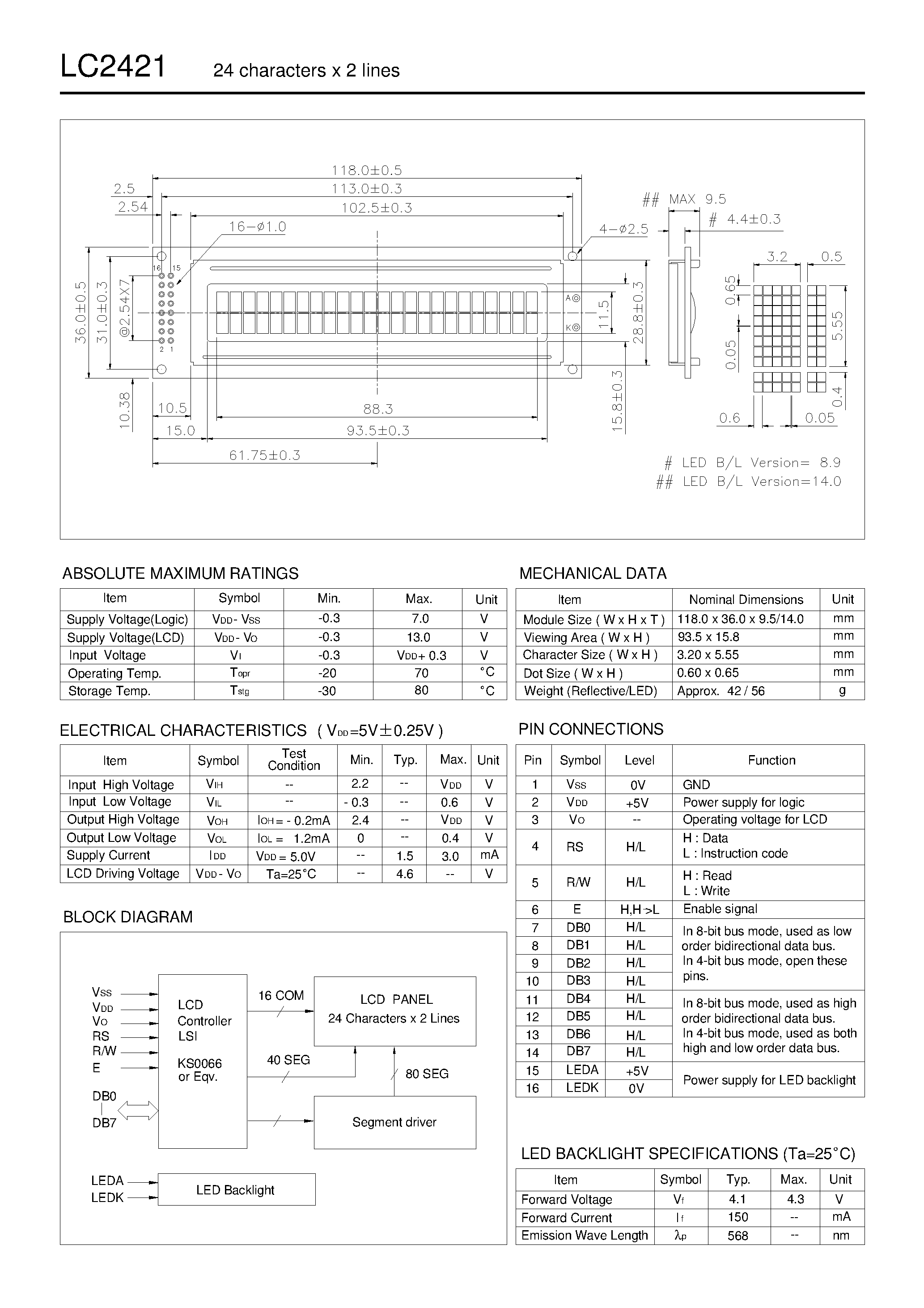 Datasheet LC2421 page 1 Datasheet LC2421 - LCD page 1