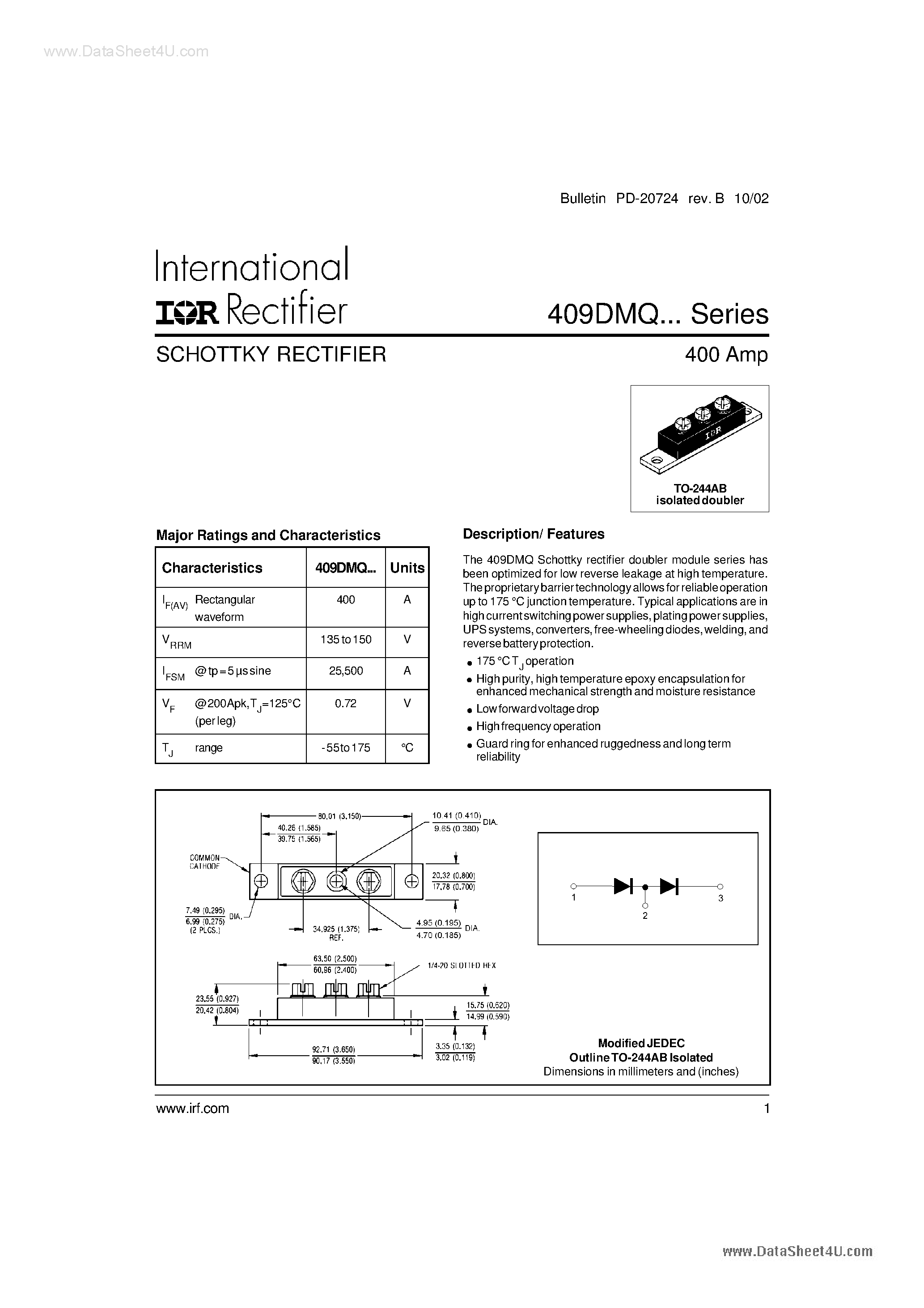 Datasheet 409DMQ page 1 Datasheet 409DMQ - SCHOTTKY RECTIFIER page 1