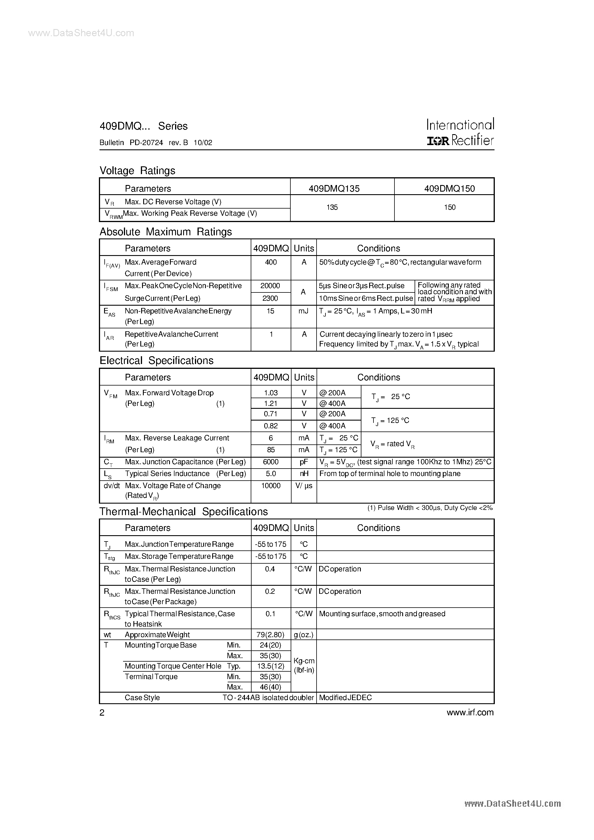Datasheet 409DMQ page 2 Datasheet 409DMQ - SCHOTTKY RECTIFIER page 2