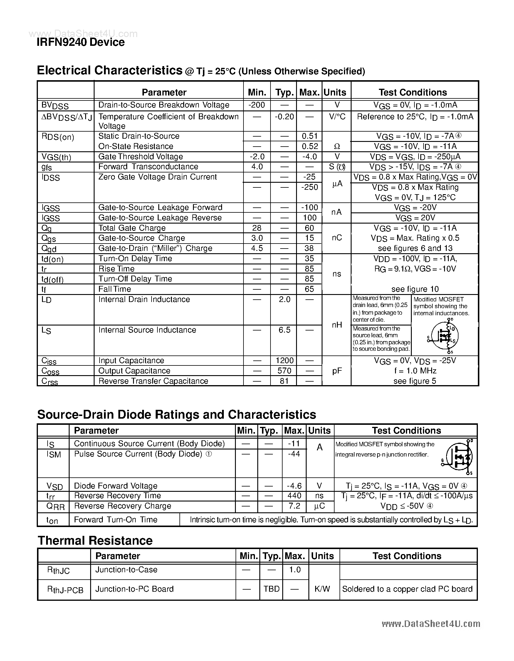 Datasheet IRFN9240 - POWER MOSFET N-CHANNEL page 2