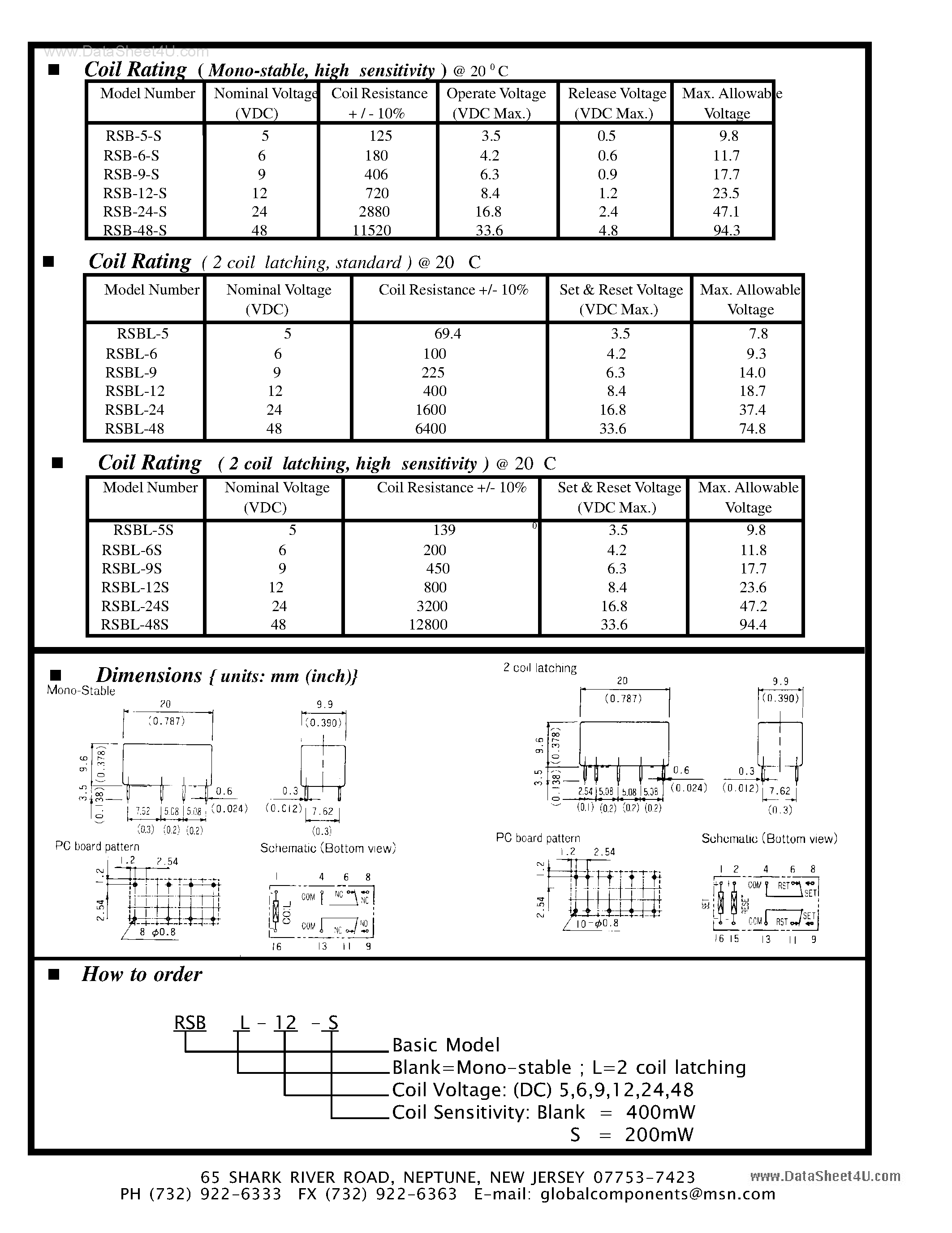Даташит на микросхему RSB страница 2 Даташит RSB - 2 Pole relay suitable страница 2