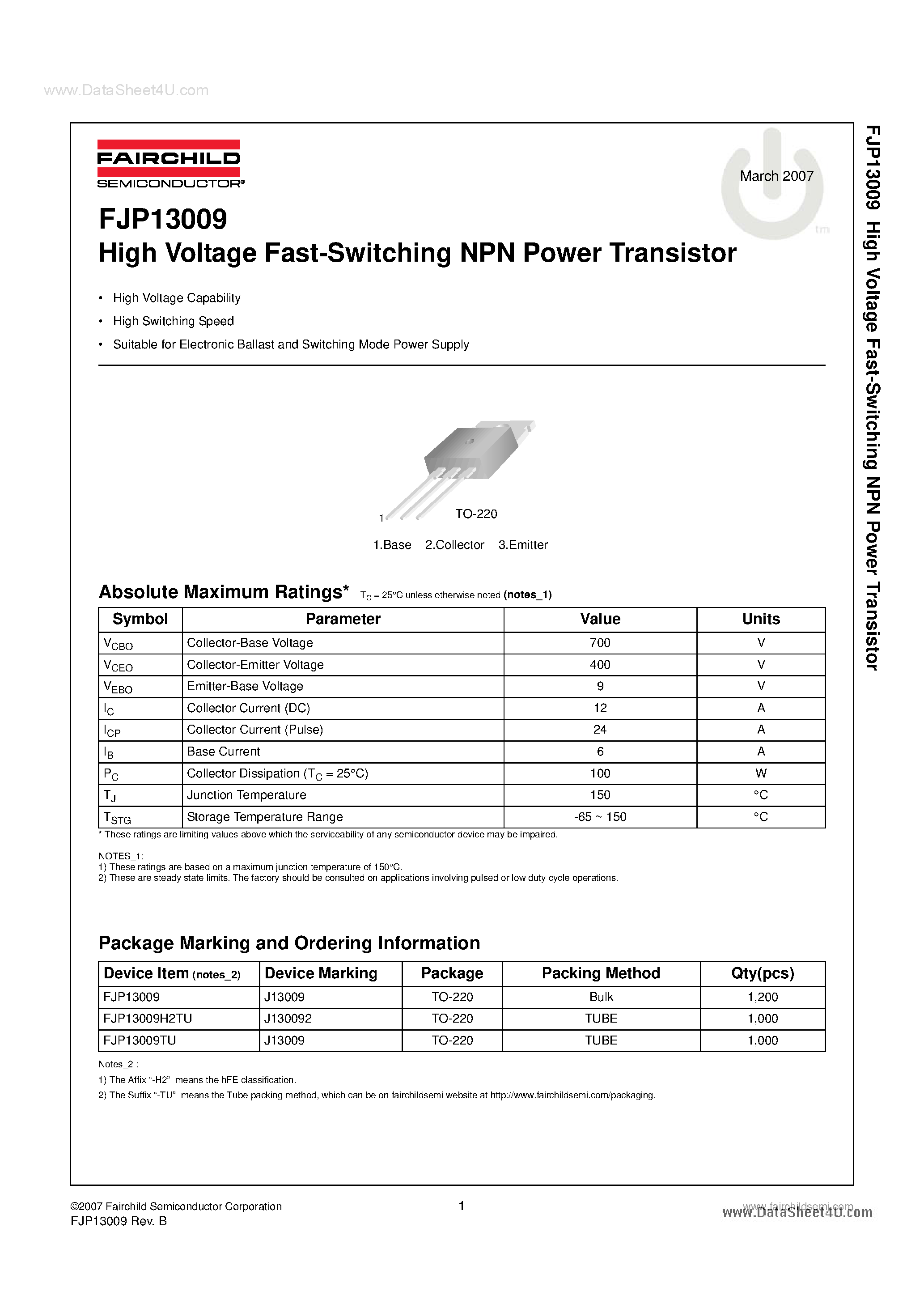 Даташит на микросхему J13009 страница 1 Даташит J13009 - Search -----> FJP13009 страница 1