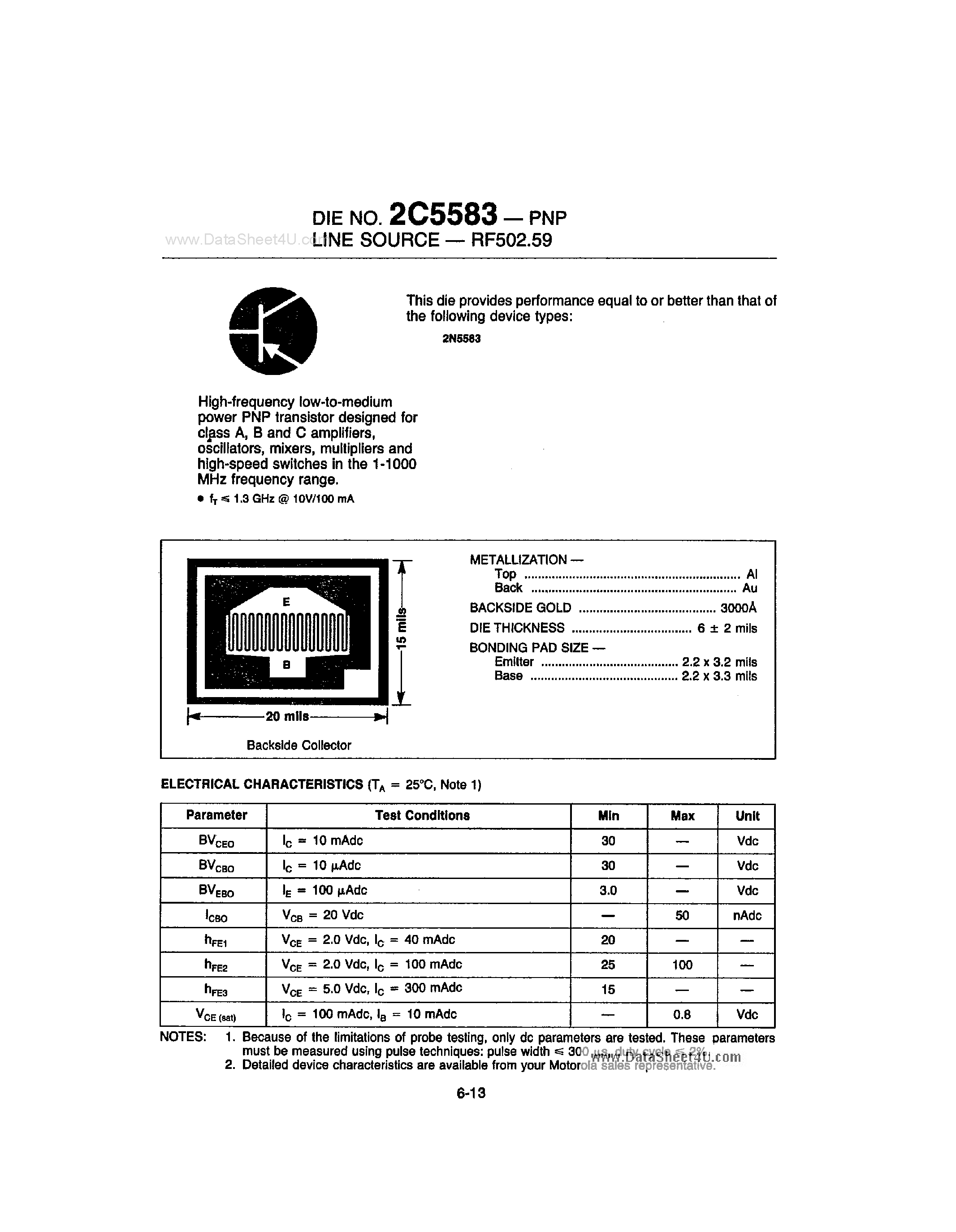 Datasheet 2C5583 - Silicon RF Transistor page 1