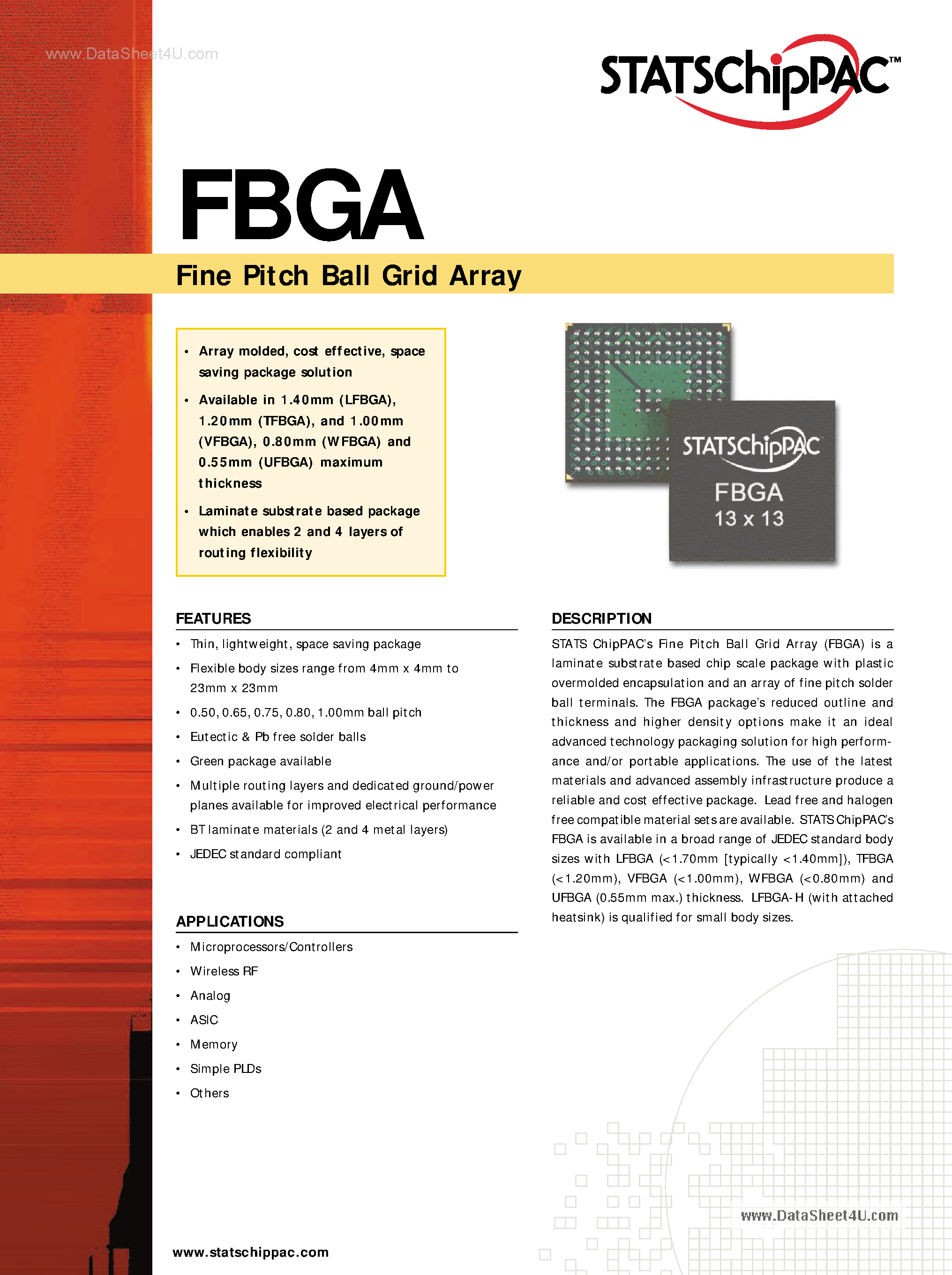 Даташит FBGA - Fine Pitch Ball Grid Array страница 1