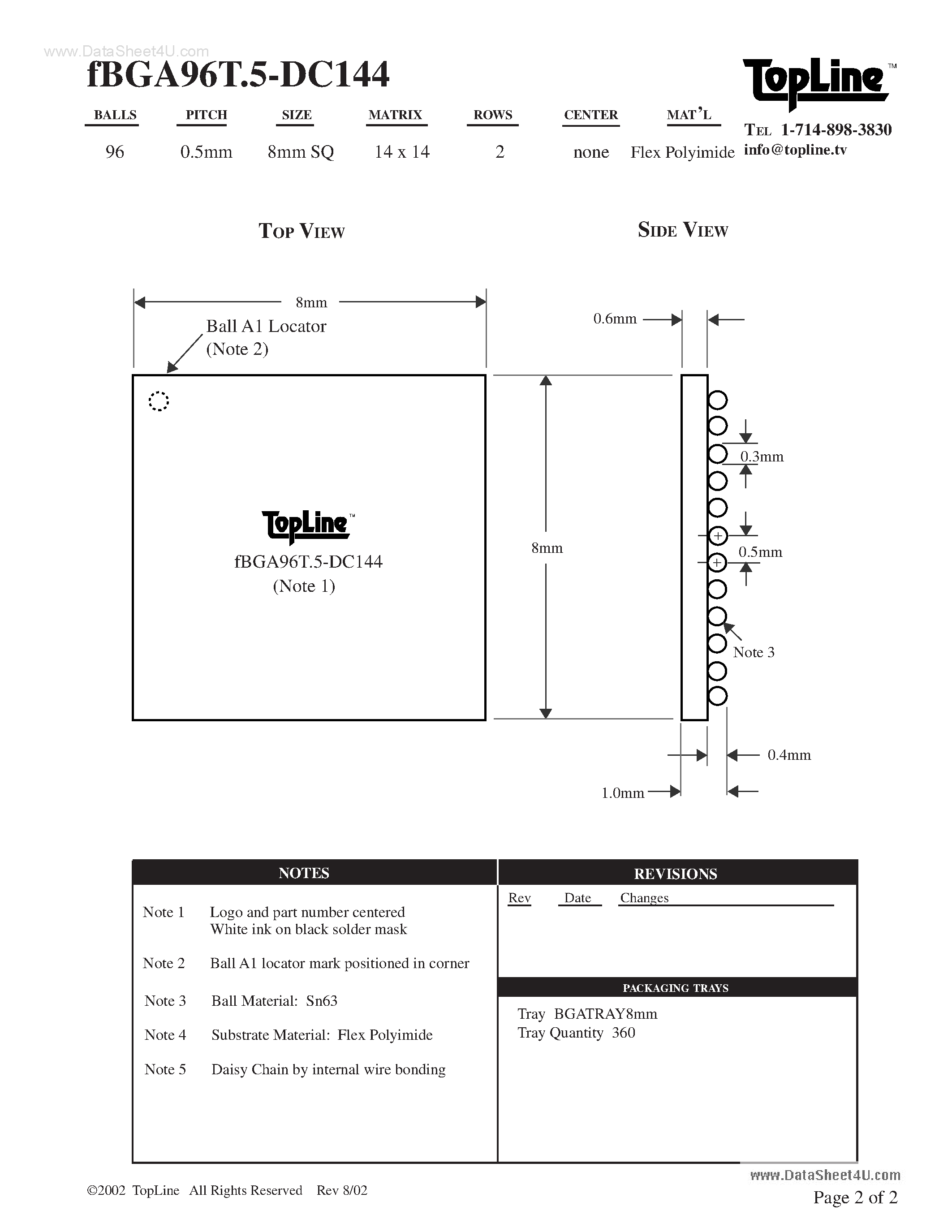 Даташит FBGA96T.5-DC144 - FBGA96T.5-DC144 страница 2