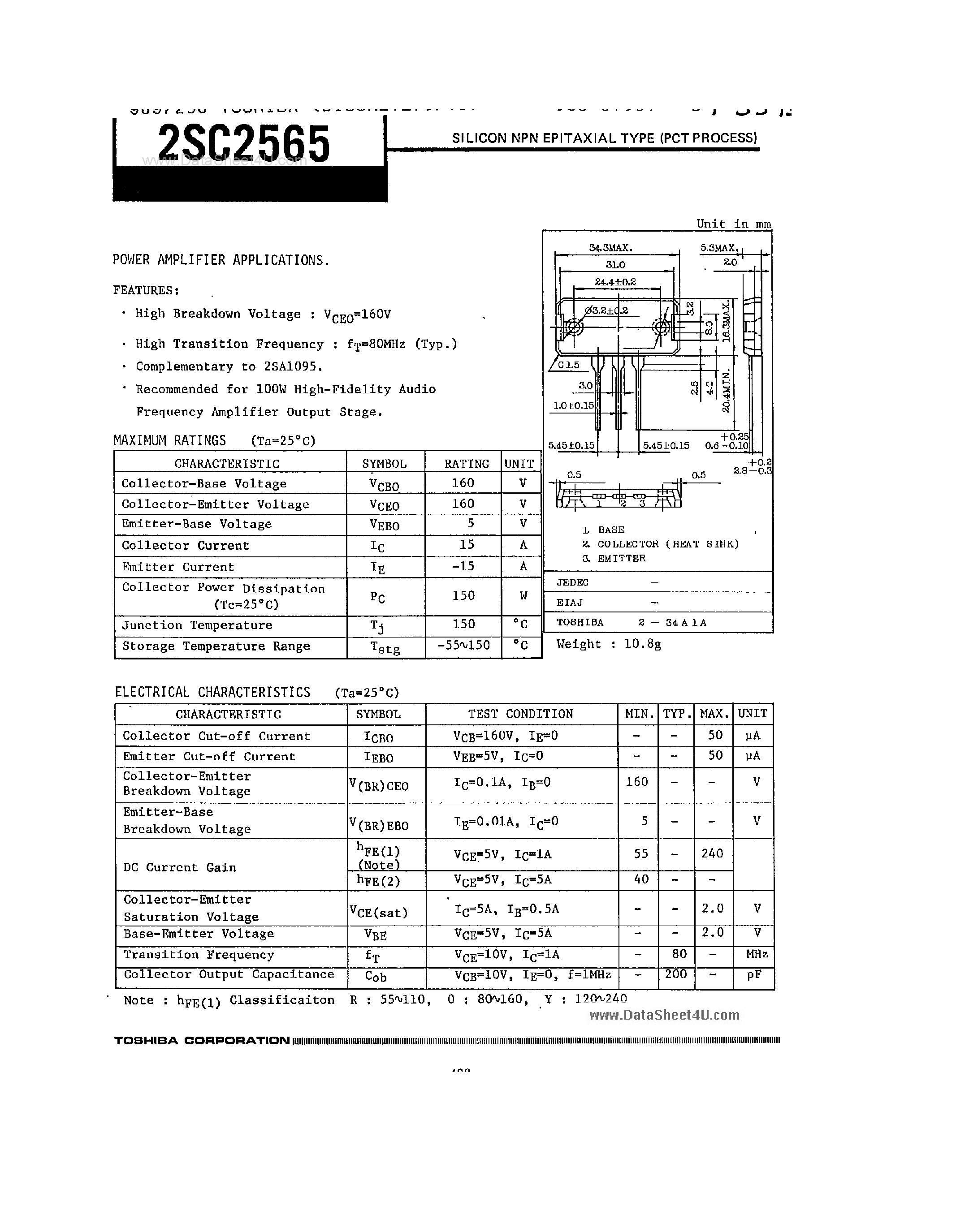 Datasheet 2SC2565 - Silicon NPN Epitaxial Type page 1