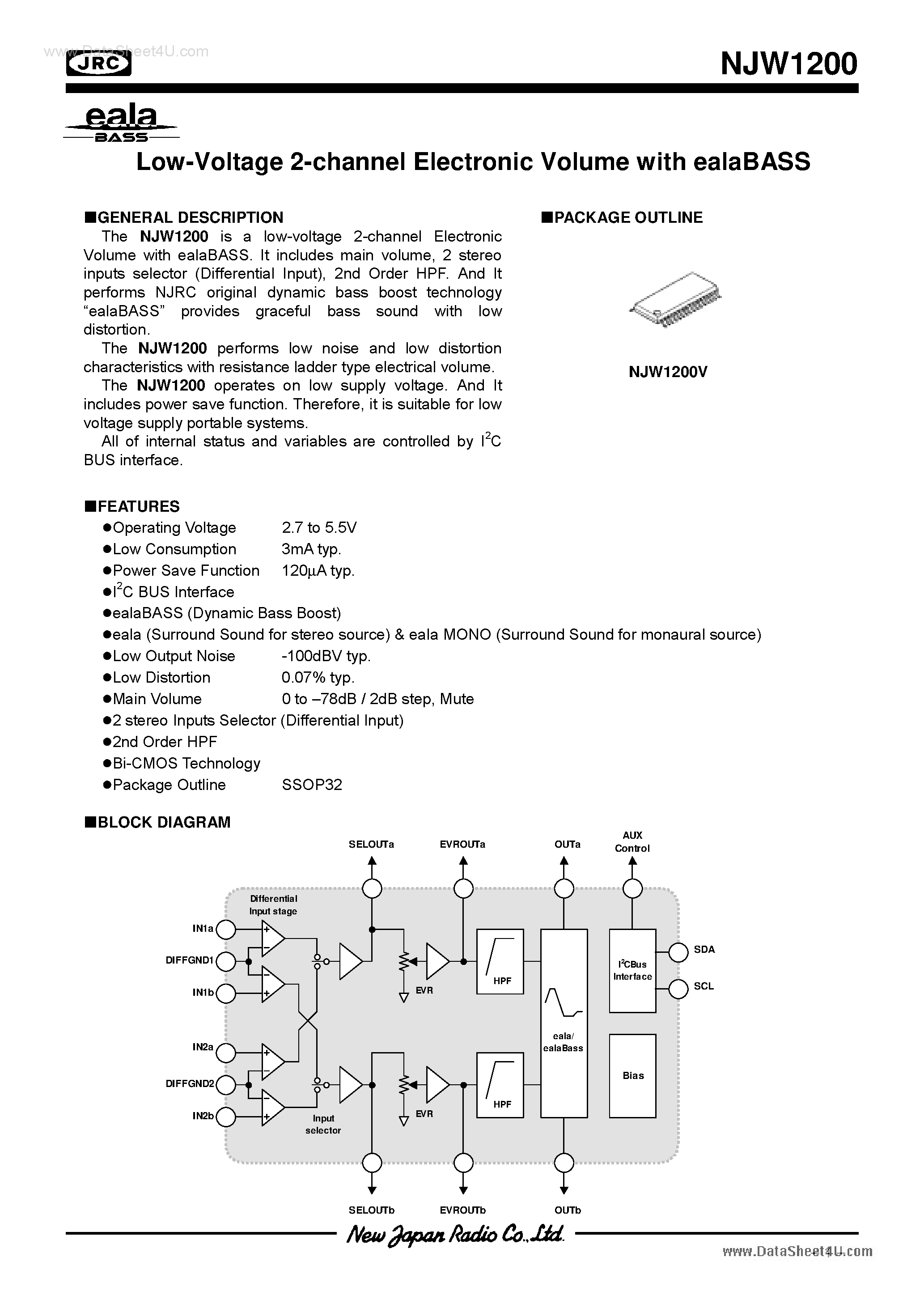 Datasheet NJW1200 - Low-Voltage 2-channel Electronic Volume page 1