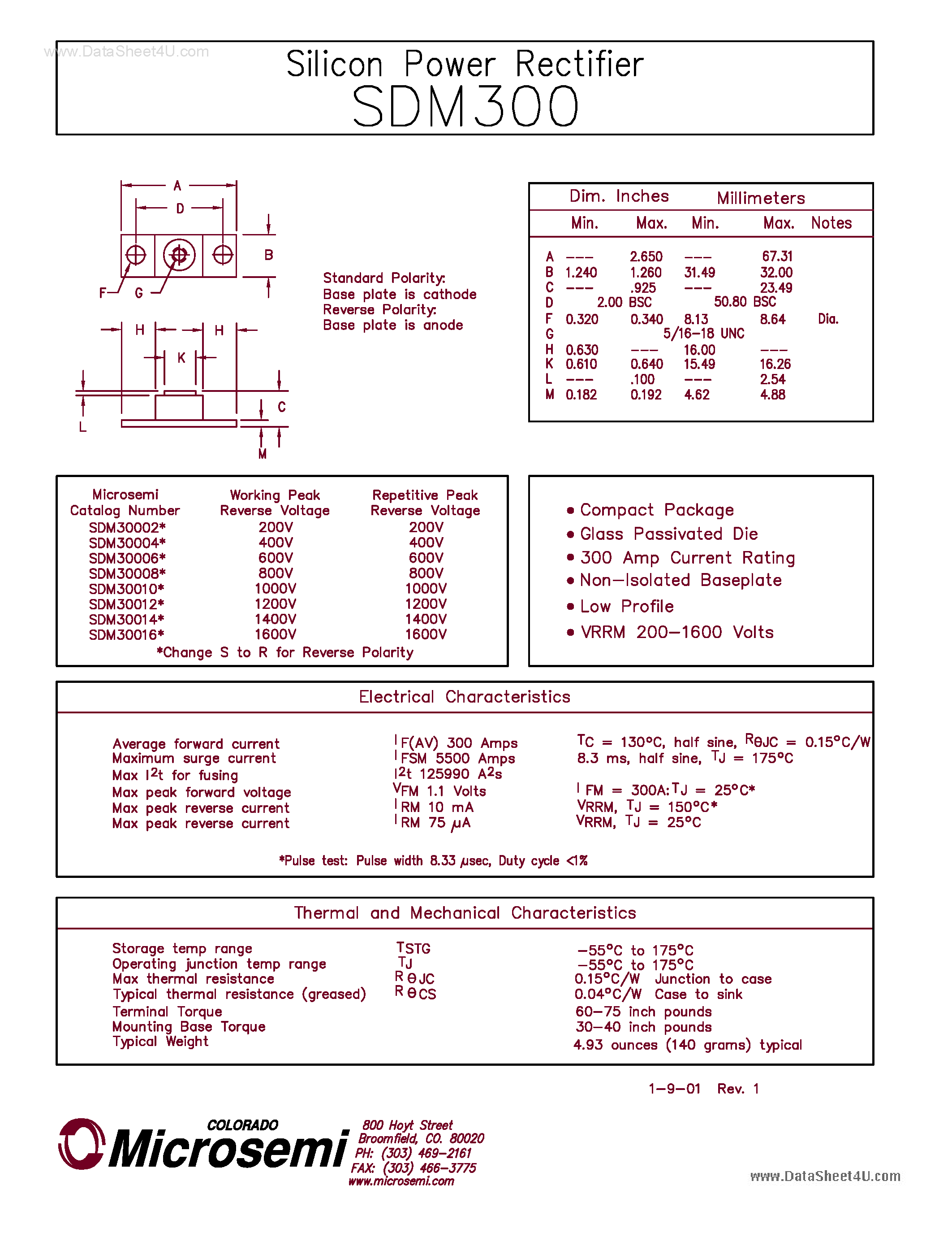 Даташит RDM30002 - Standard Rectifier страница 1