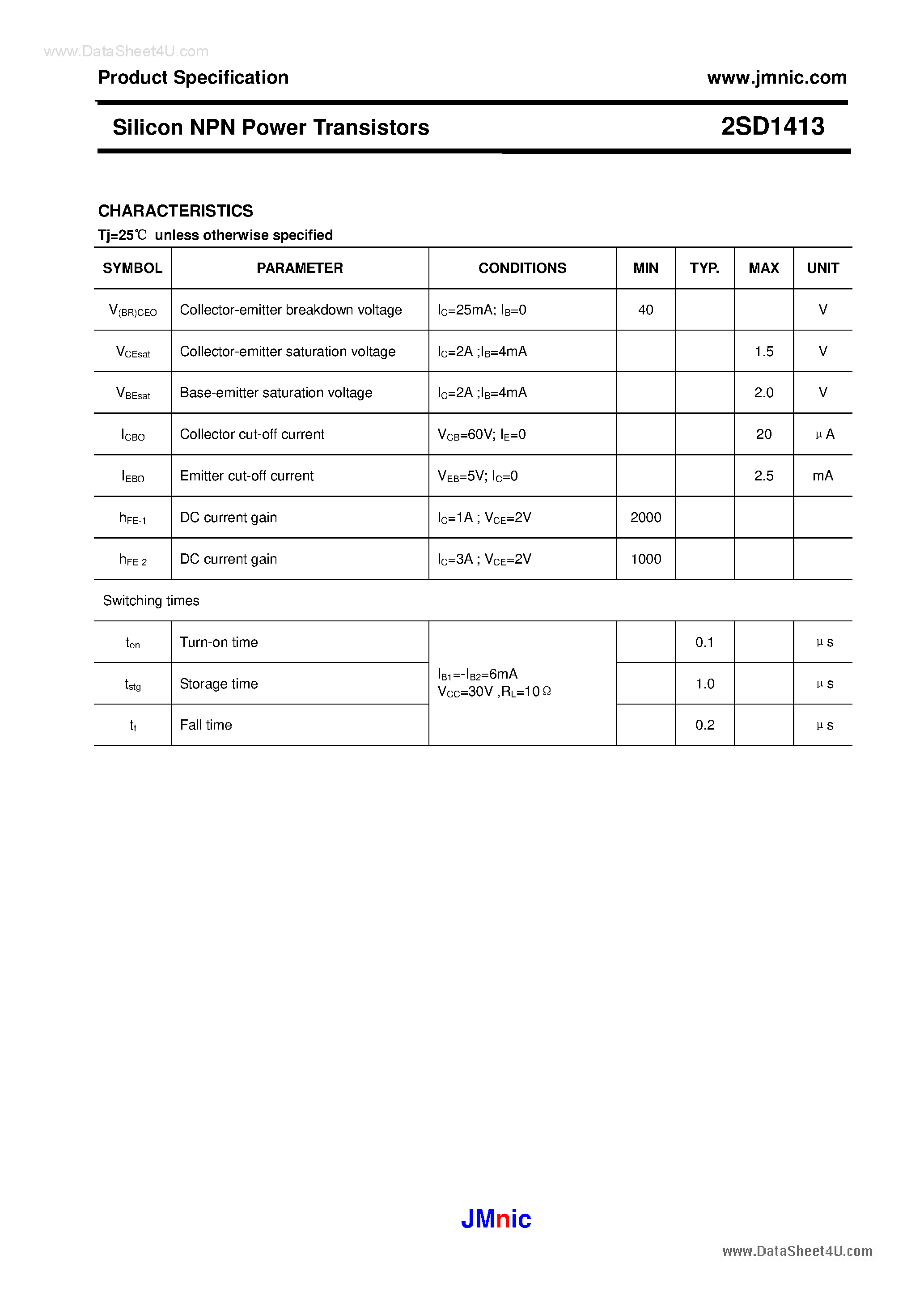 Datasheet 2SD1413 - Silicon NPN Power Transistors page 2