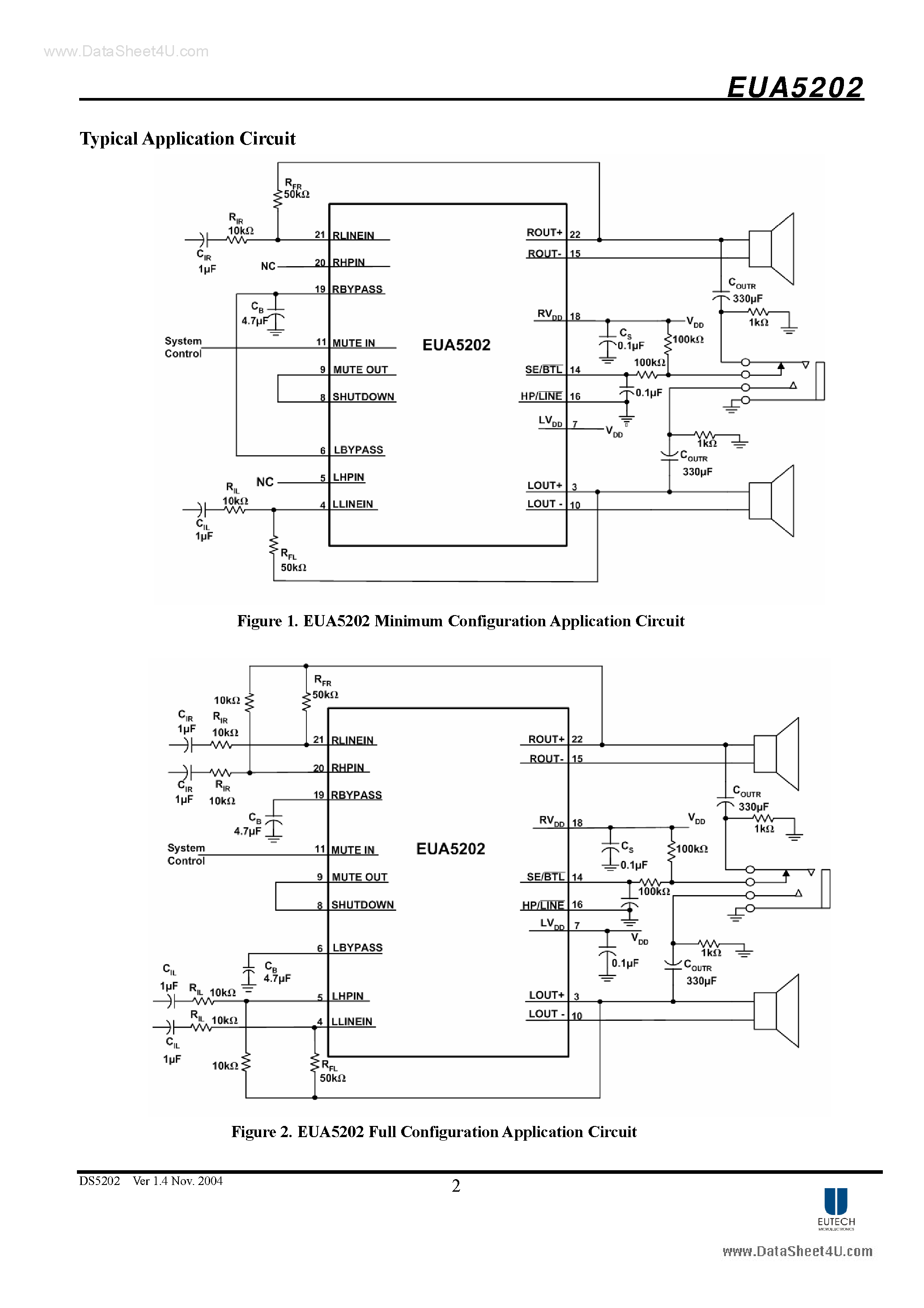 Даташит EUA5202 - Stereo Audio Power Amplifier страница 2