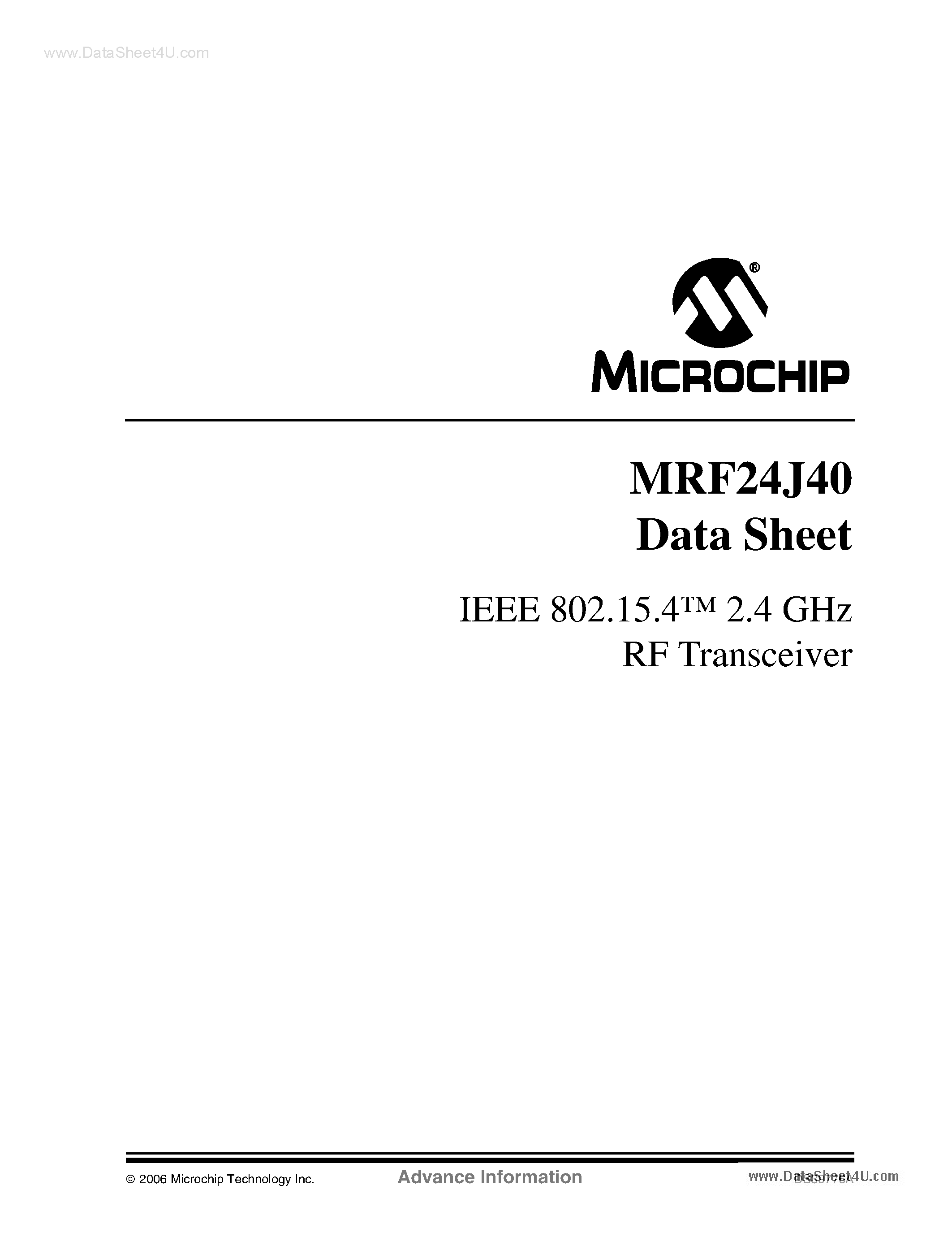Datasheet MRF24J40 - 2.4 GHz RF Transceiver page 1