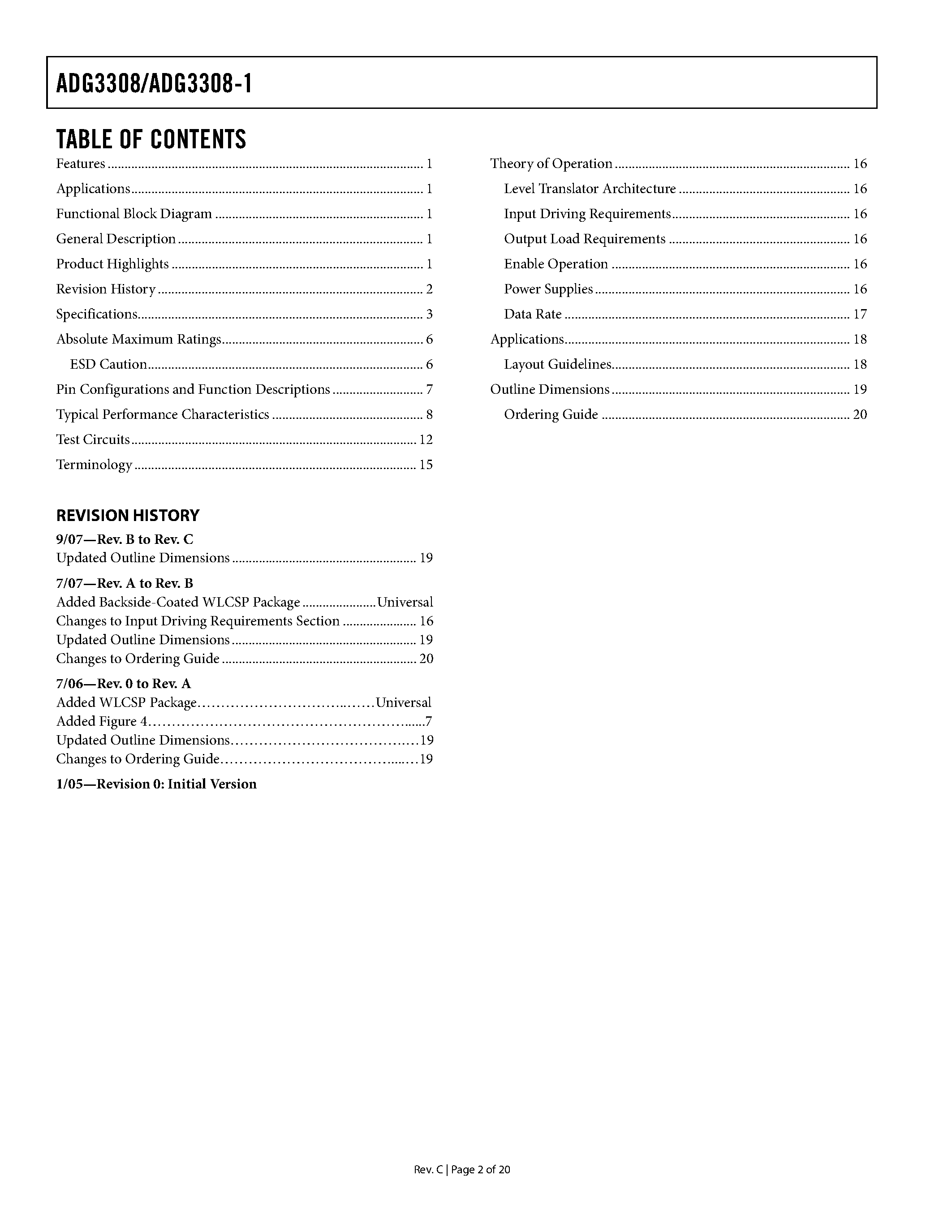Даташит ADG3308-1 - 8-Channel Bidirectional Logic Level Translators страница 2