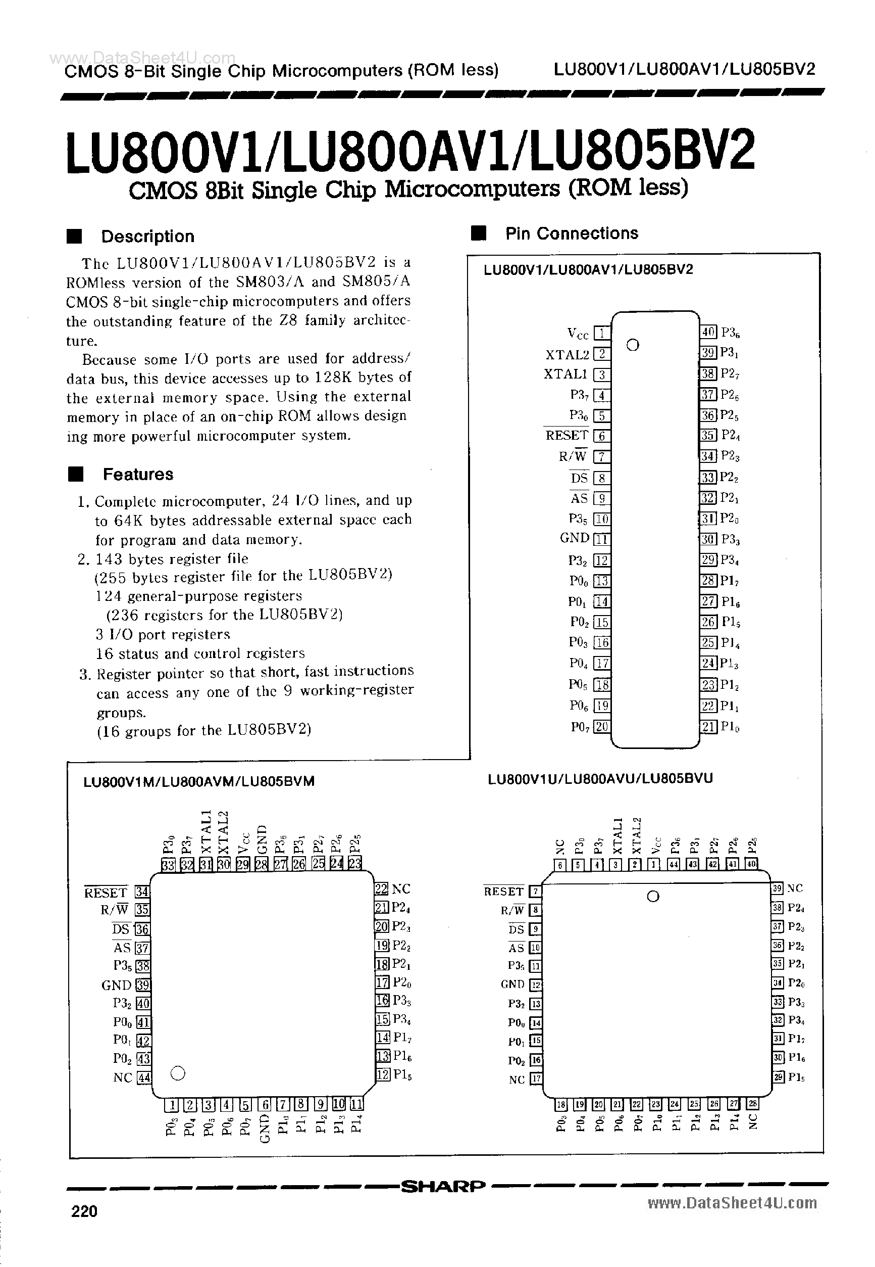 Datasheet LU800AV1 - CMOS 8-Bit Single Chip Microcomputer page 1