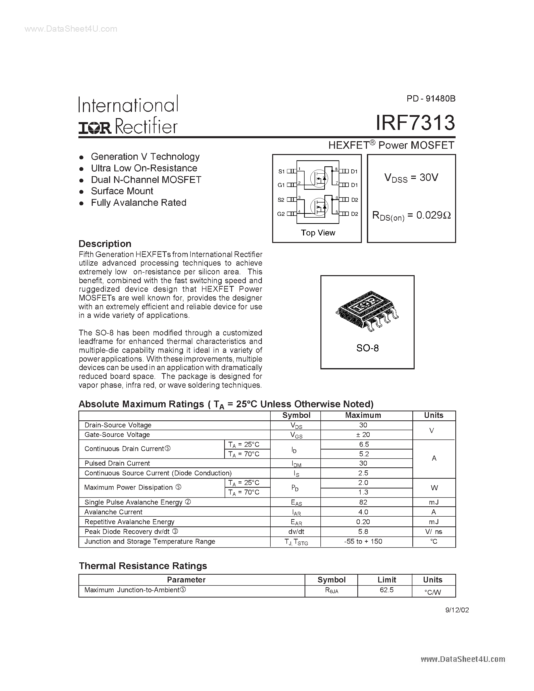 Datasheet F7313 - Search -----> IRF7313 page 1