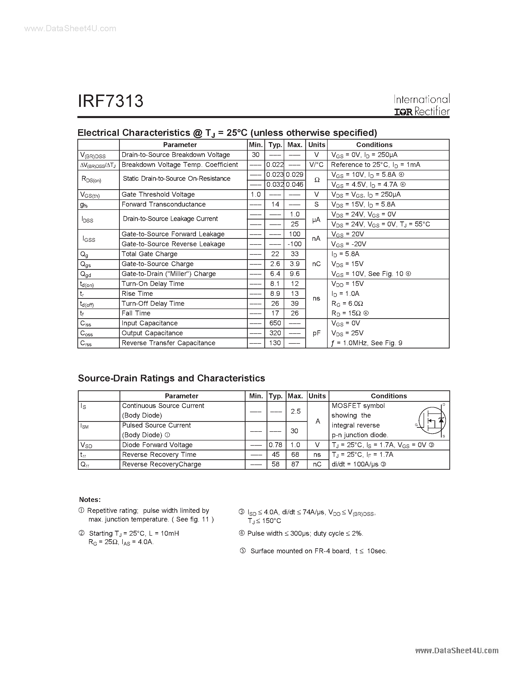 Datasheet F7313 - Search -----> IRF7313 page 2