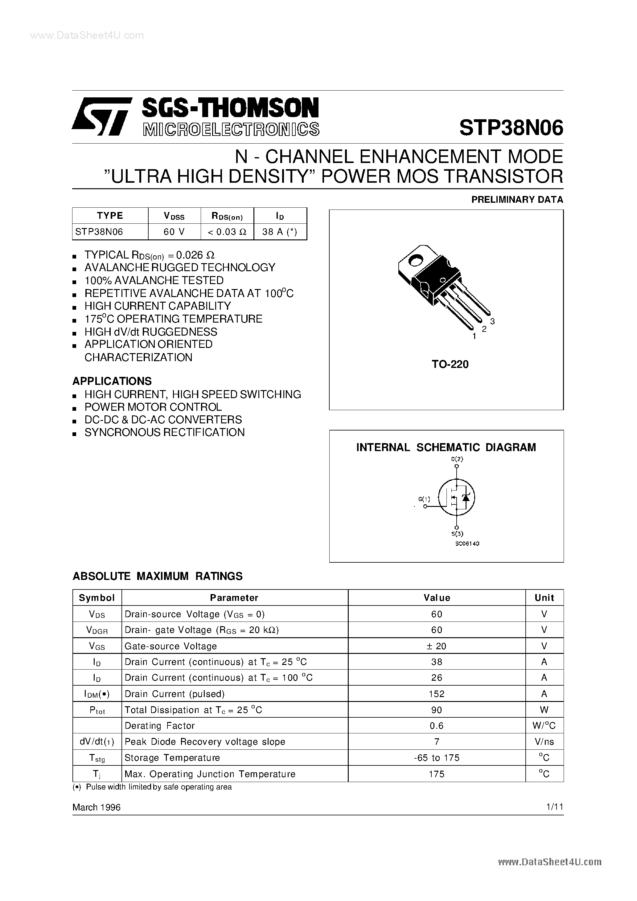 Datasheet STP38N06 - N-CHANNEL ENHANCEMENT POWER MOS TRANSISTOR page 1