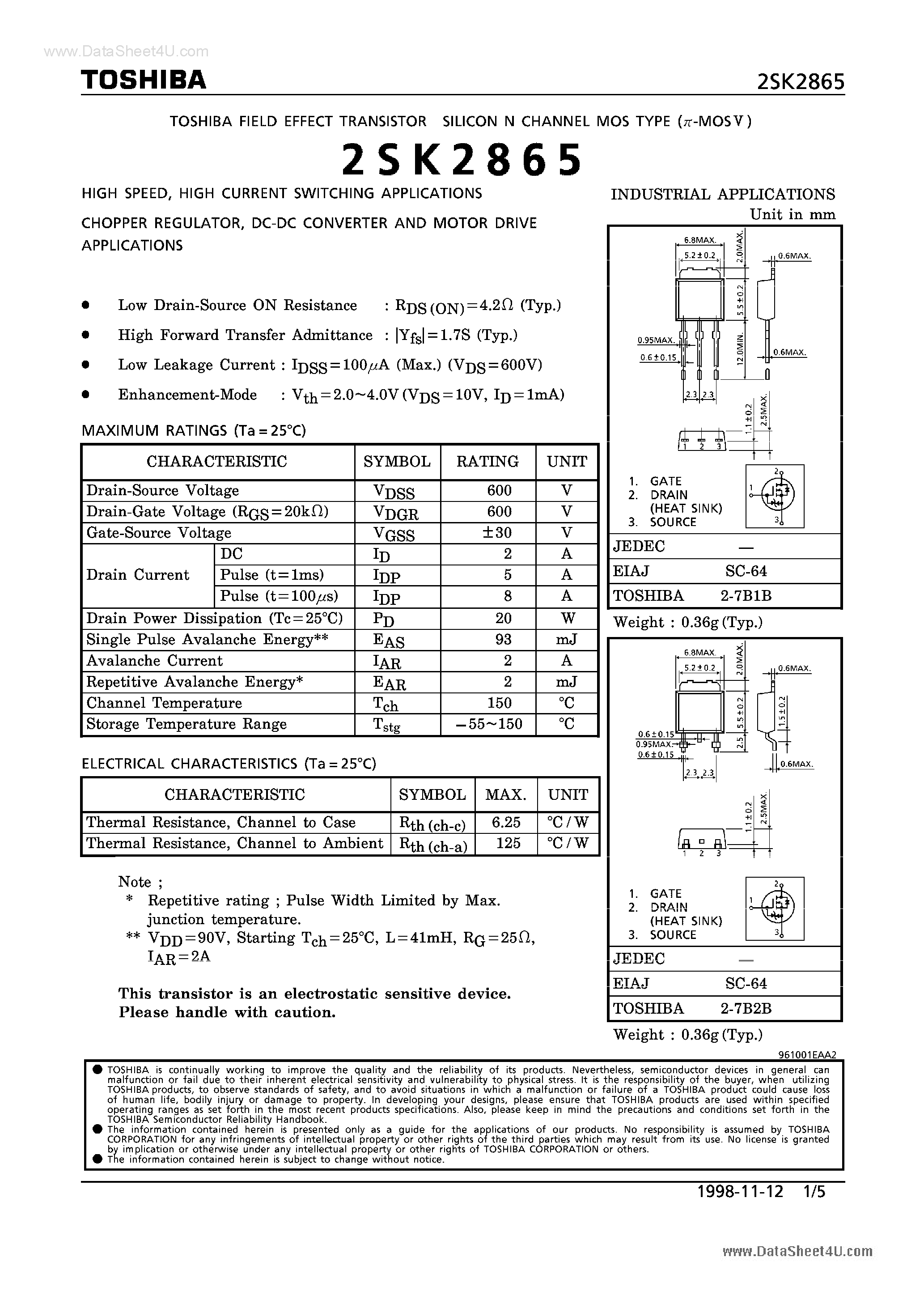 Даташит на микросхему K2865 страница 1 Даташит K2865 - Search ---> 2SK2865 страница 1