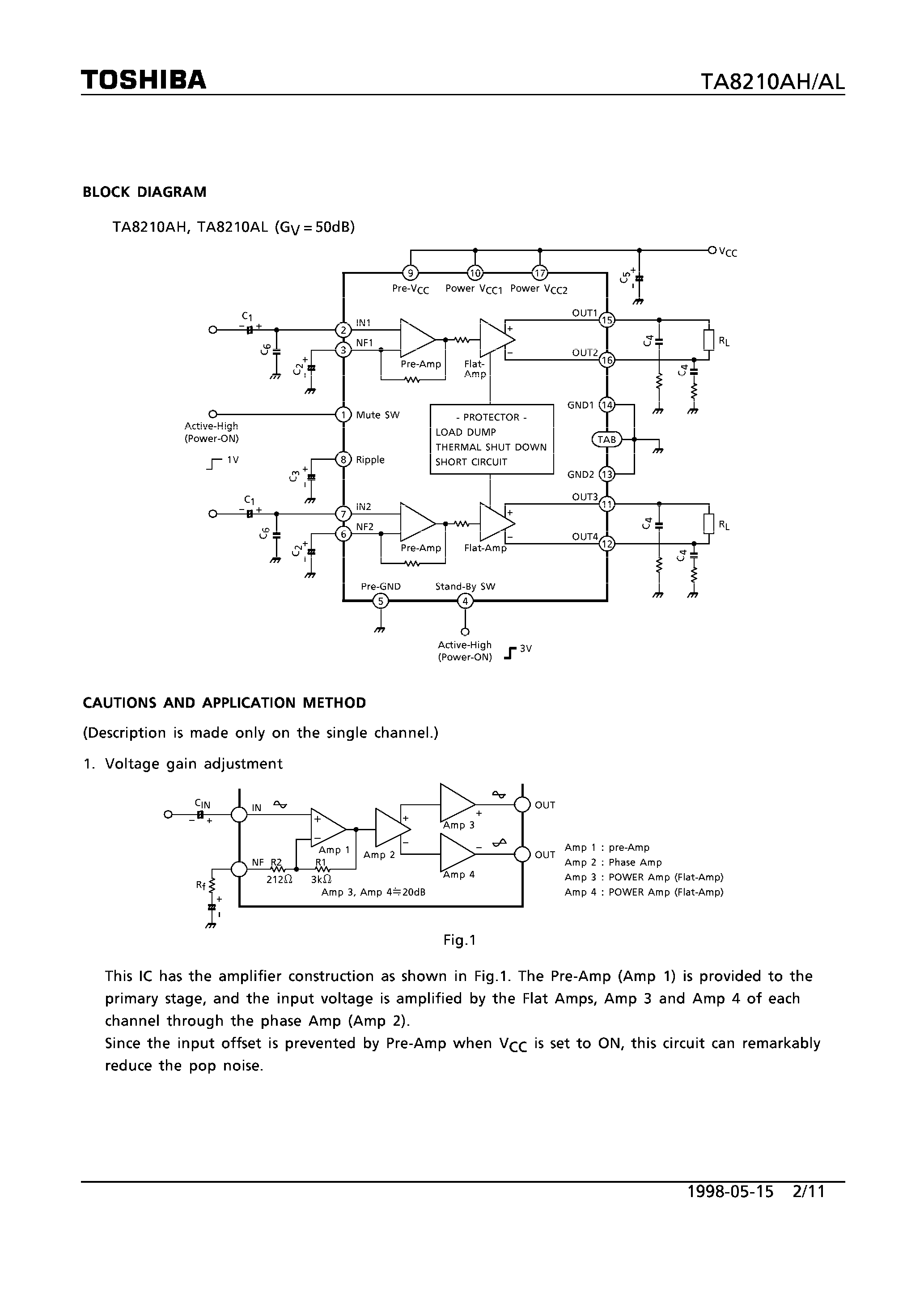 Даташит TA8210 - 20W BTL x 2CH AUDIO POWER AMPLIFIER страница 2