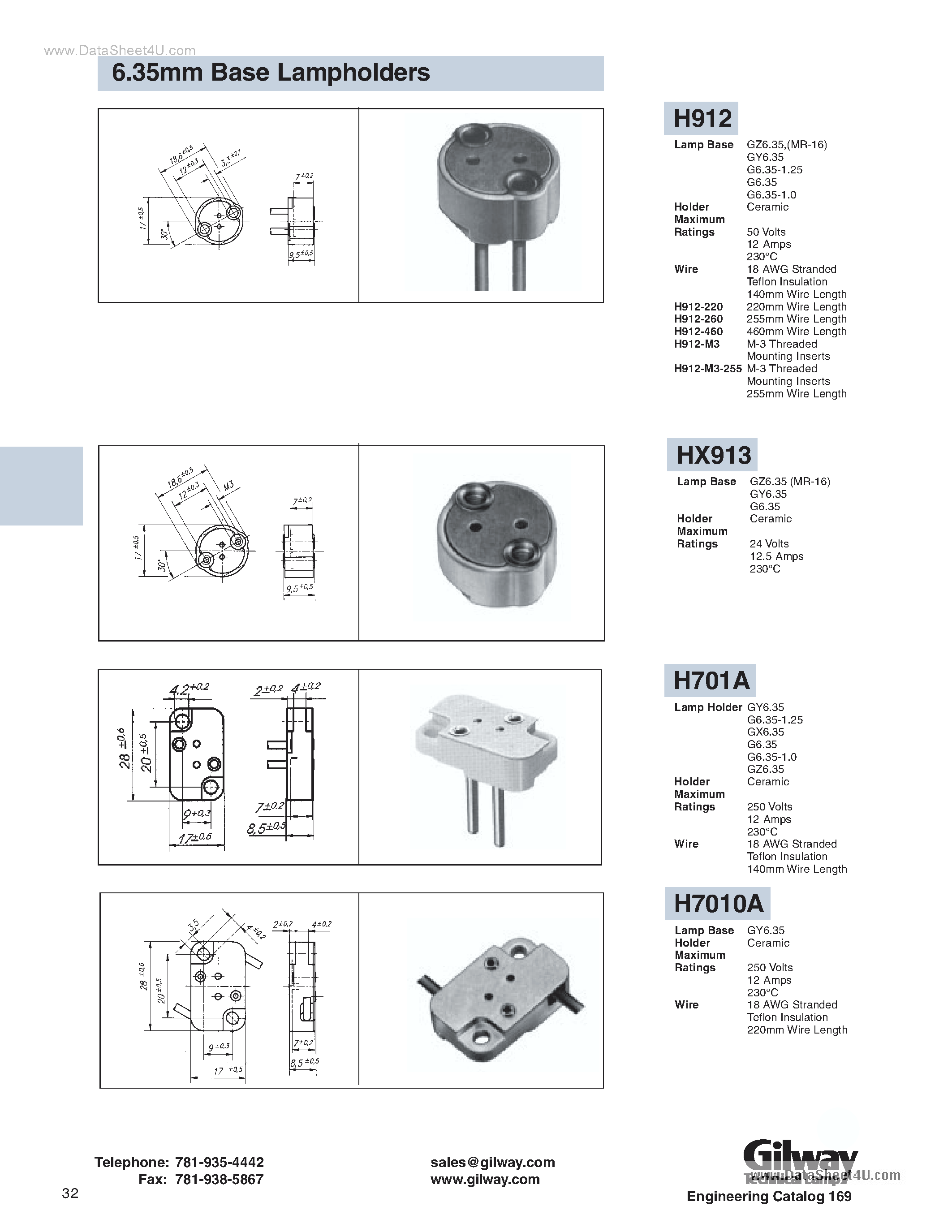 Datasheet HX913 - 6.35mm Base Lampholders page 1