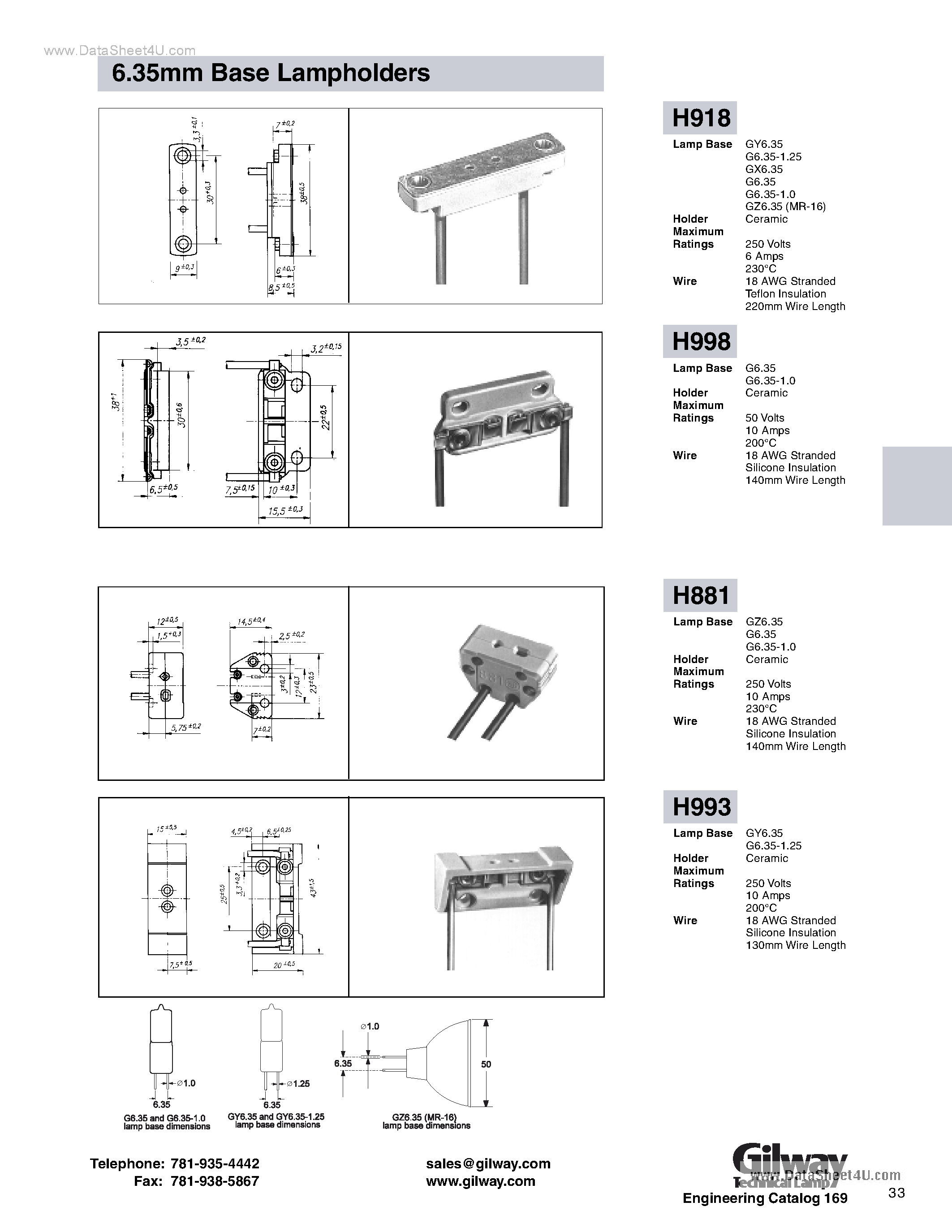 Datasheet HX913 - 6.35mm Base Lampholders page 2