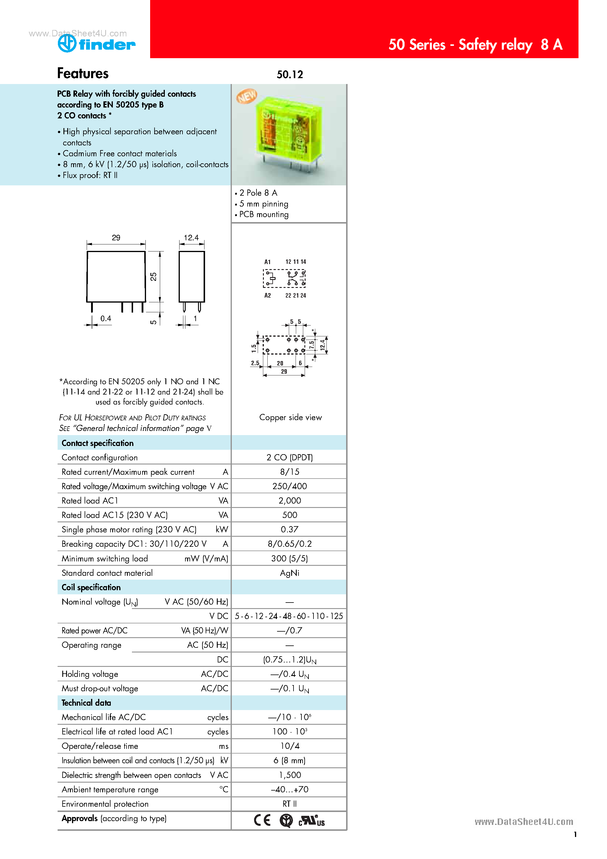 Datasheet 50.12.9.024.1000 page 1 Datasheet 50.12.9.024.1000 - Sakety Relay page 1