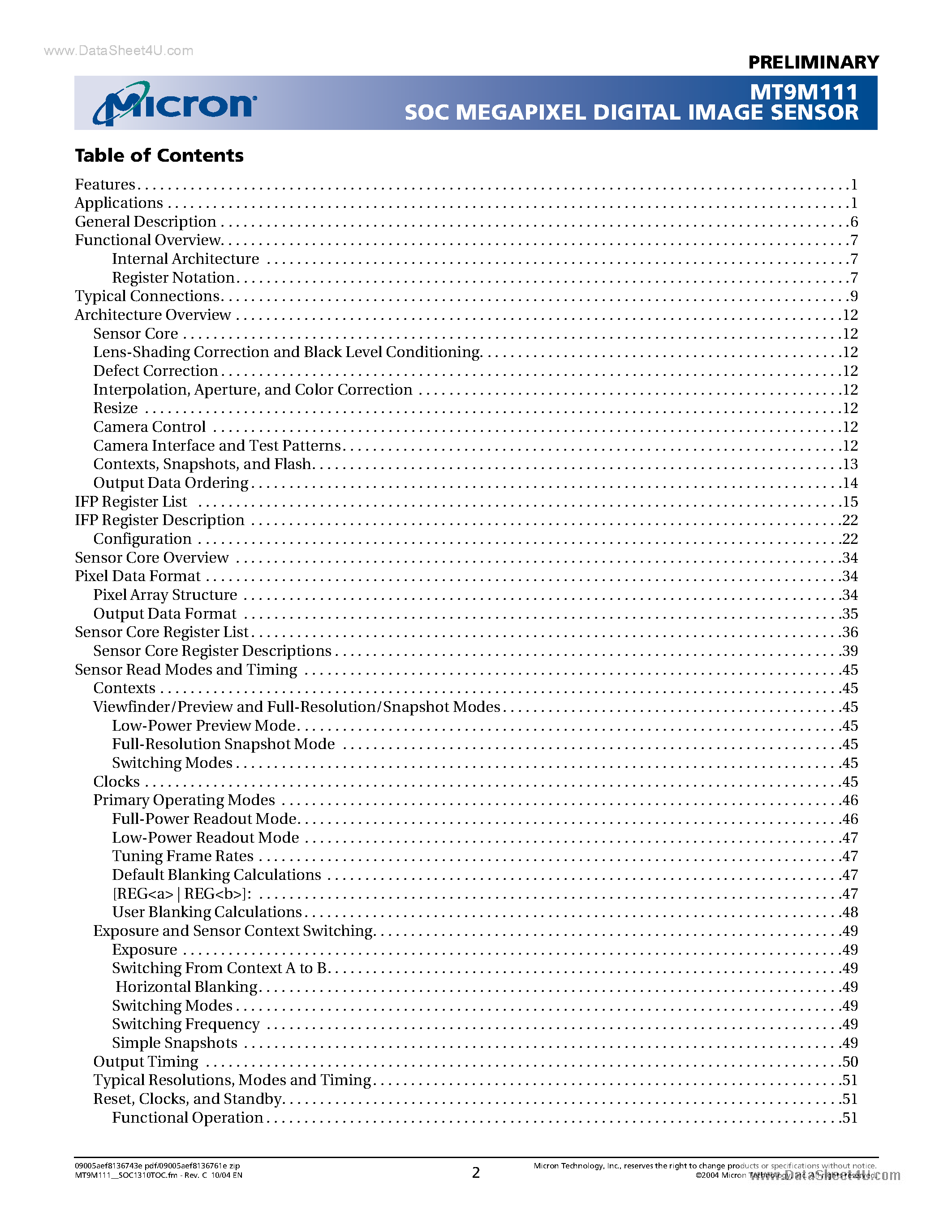 Datasheet MT9M111 - 1/3-INCH SOC MEGAPIXEL CMOS DIGITAL IMAGE SENSOR page 2