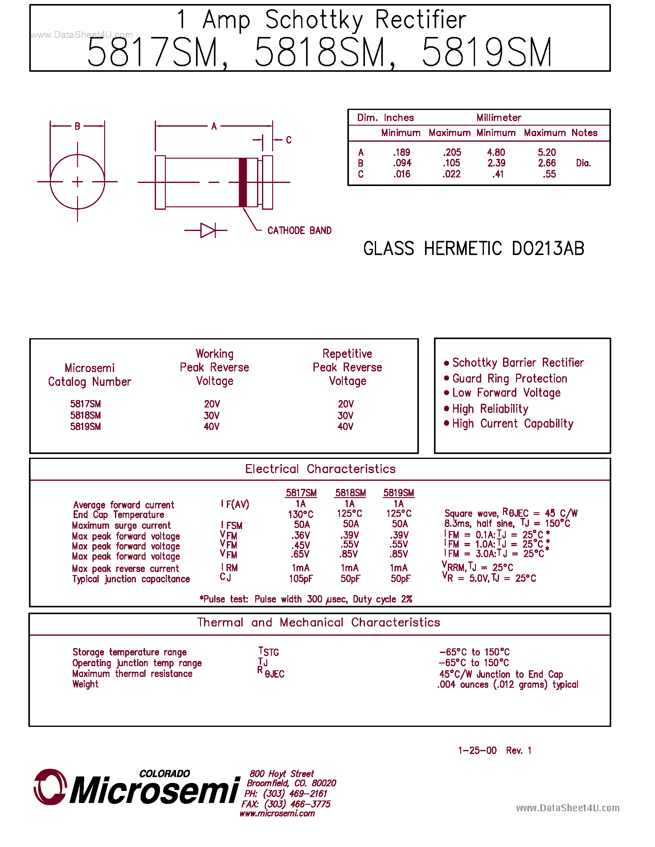Datasheet 5817SM page 1 Datasheet 5817SM - (5817SM - 5819SM) 1 Amp Schottky Rectifier page 1