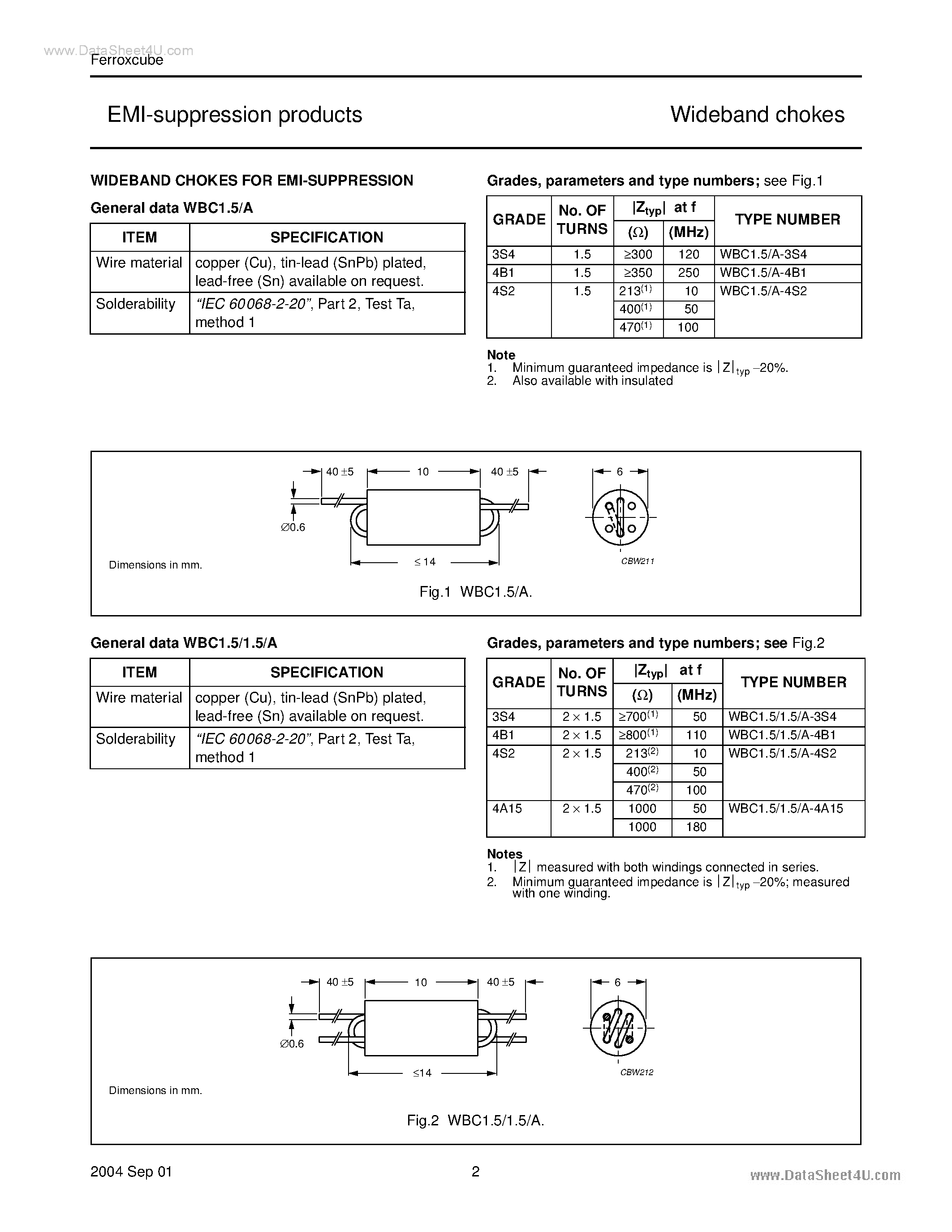 Даташит WBC1.5/A-xxx - (WBC Series) Wideband Chokes страница 2
