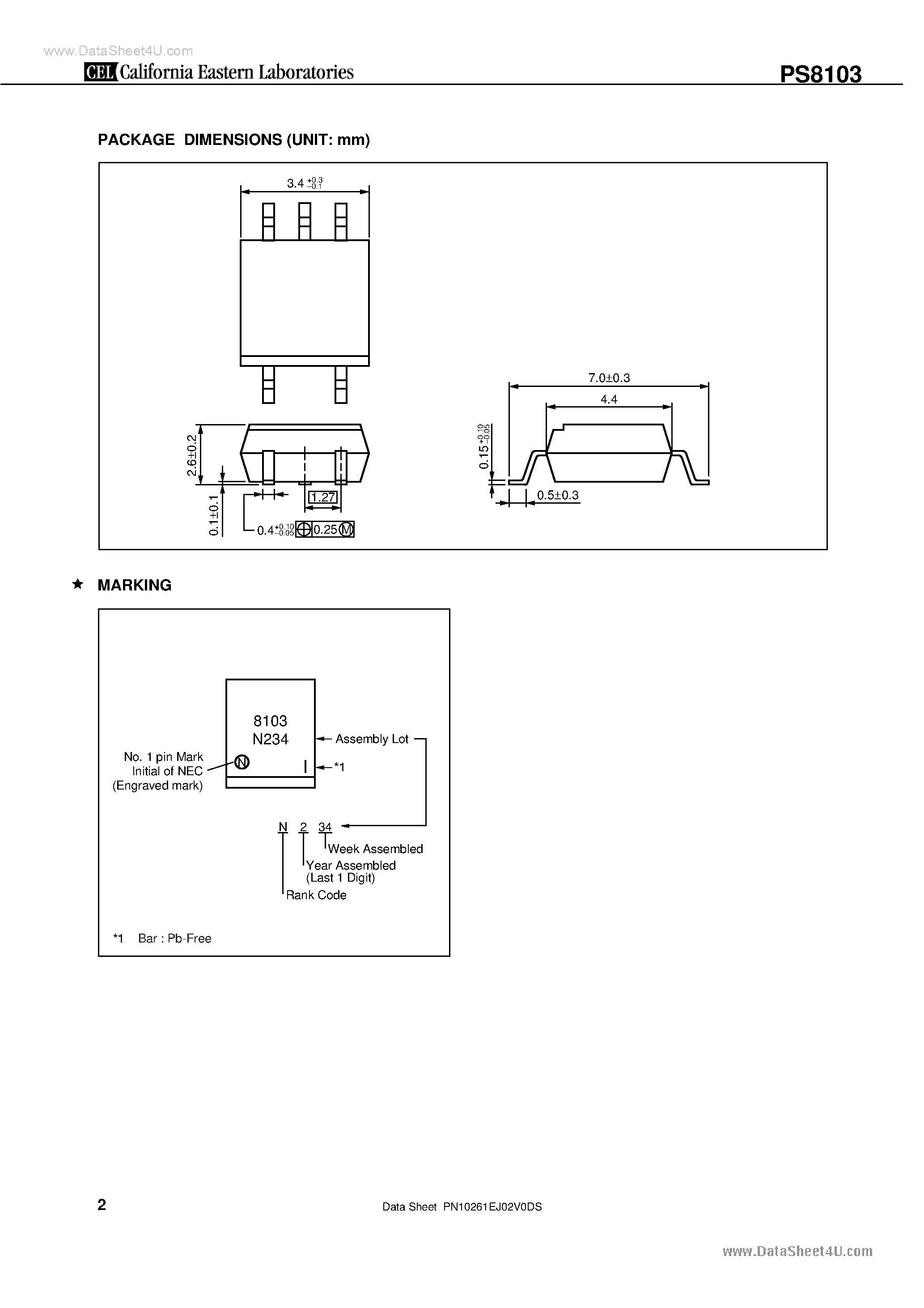 Datasheet PS8103 - HIGH-SPEED (200 kbps) ANALOG OUTPUT TYPE 5-PIN SOP PHOTOCOUPLER page 2