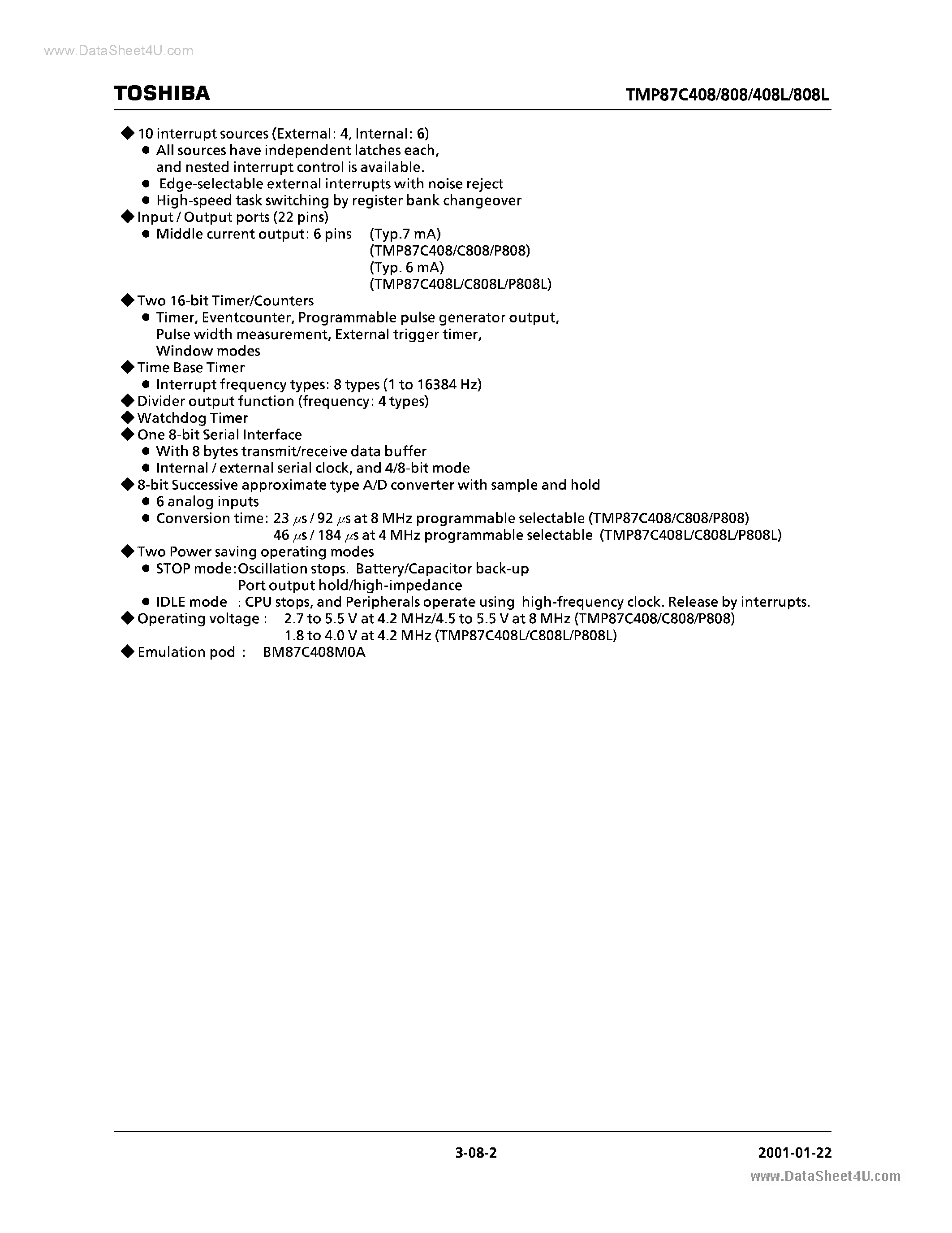 Datasheet TMP87C408 - CMOS 8-bit Microcontroller page 2
