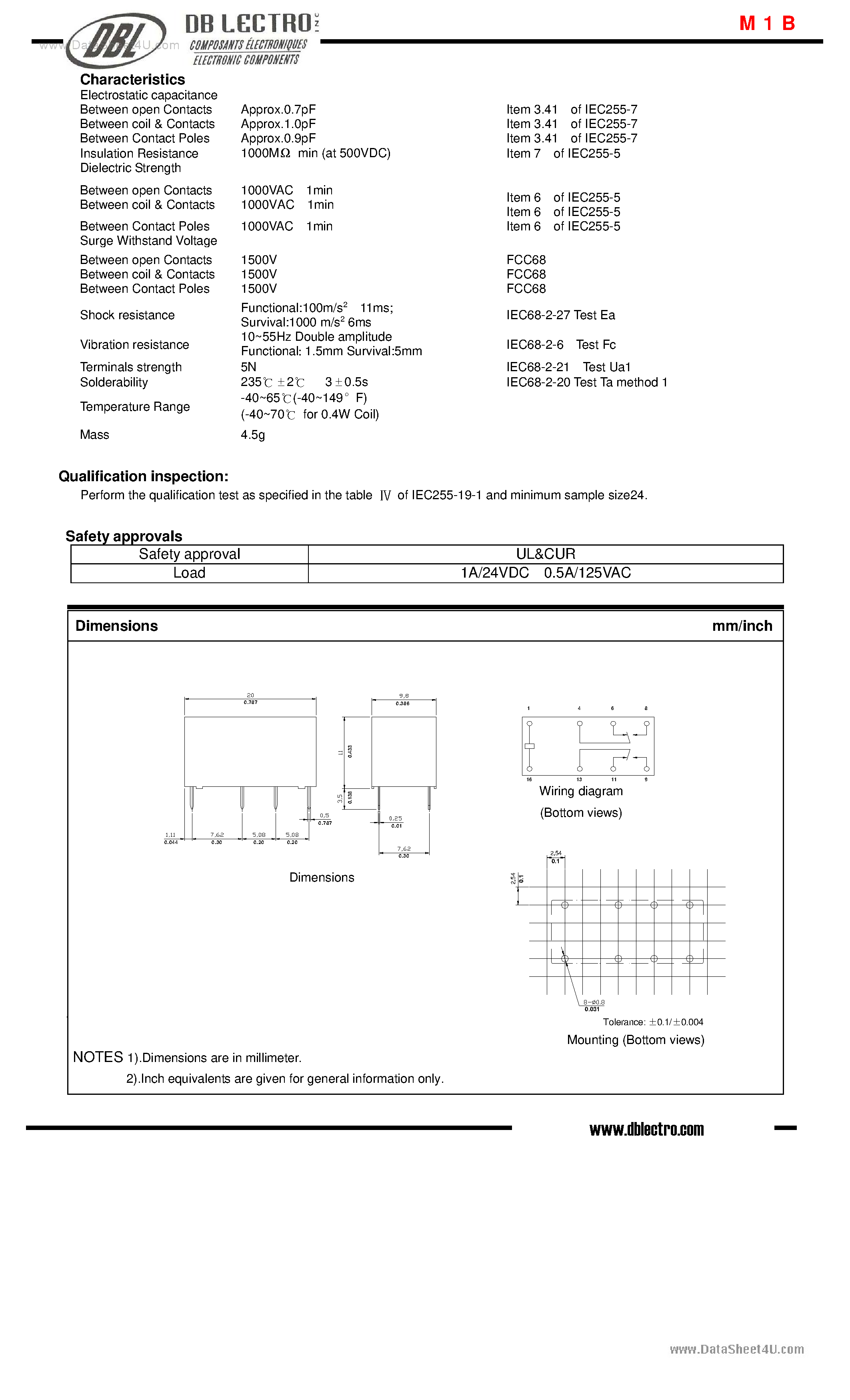 Даташит M1B - DIL Pitch Terminals High Sensitivity Relay страница 2