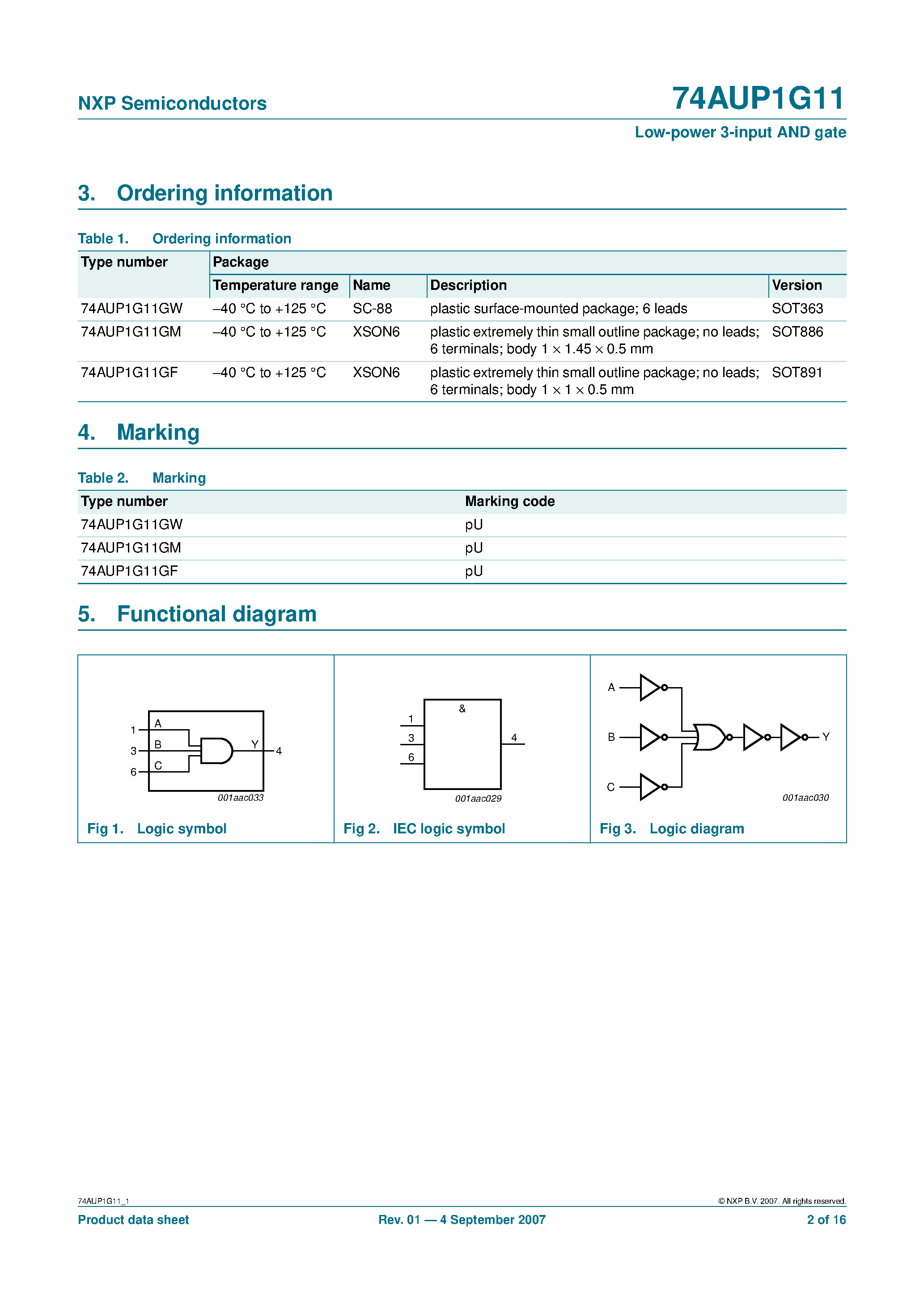 Datasheet 74AUP1G11 page 2 Datasheet 74AUP1G11 - Low-power 3-input AND gate page 2