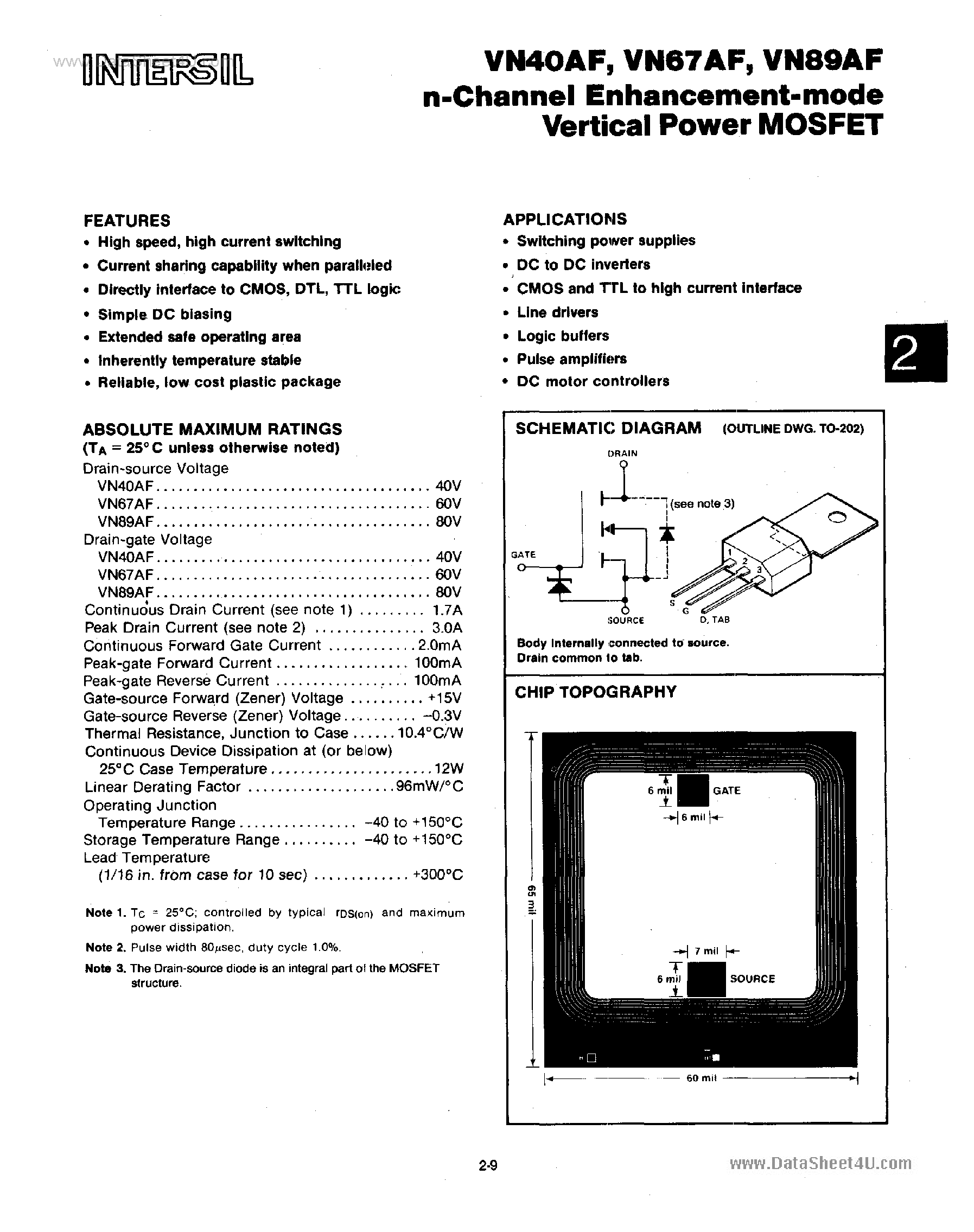 Datasheet VN67AF - N-Channel Enhancement Mode Vertical Power MOSFET page 1