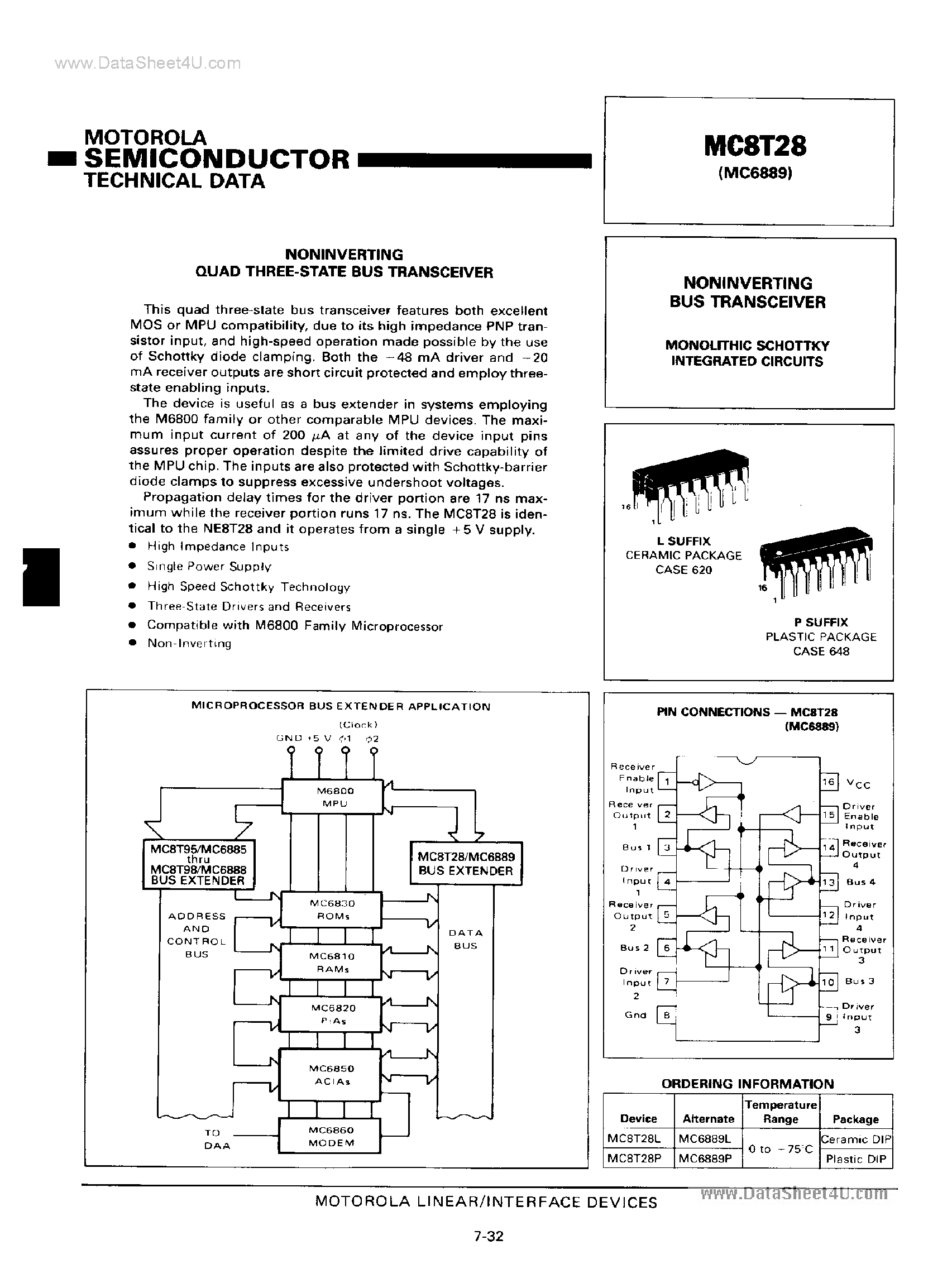 Datasheet MC6889 - NONINVERTING BUS TRANSCEIVER MONOLITHIC SCHOTTKY INTEGRATED CIRCUITS page 1
