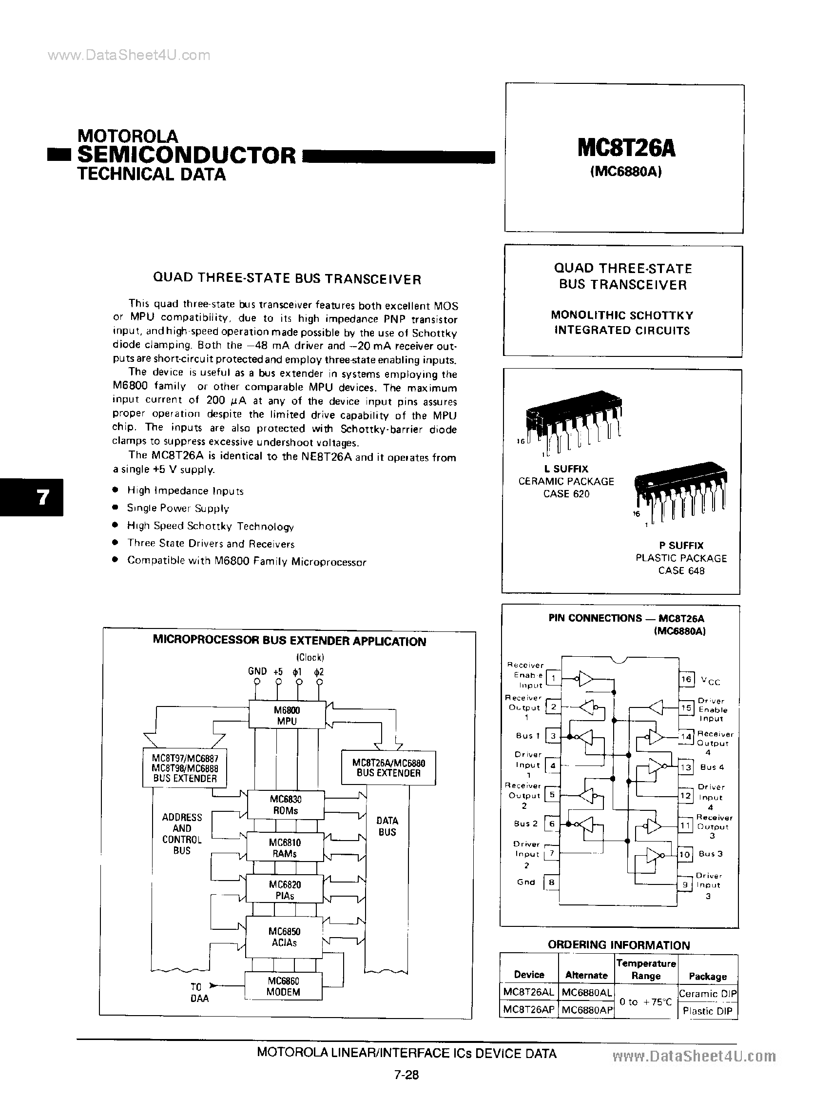 Datasheet MC6880A - QUAD THREE-STATE BUS TRANSCEIVER page 1