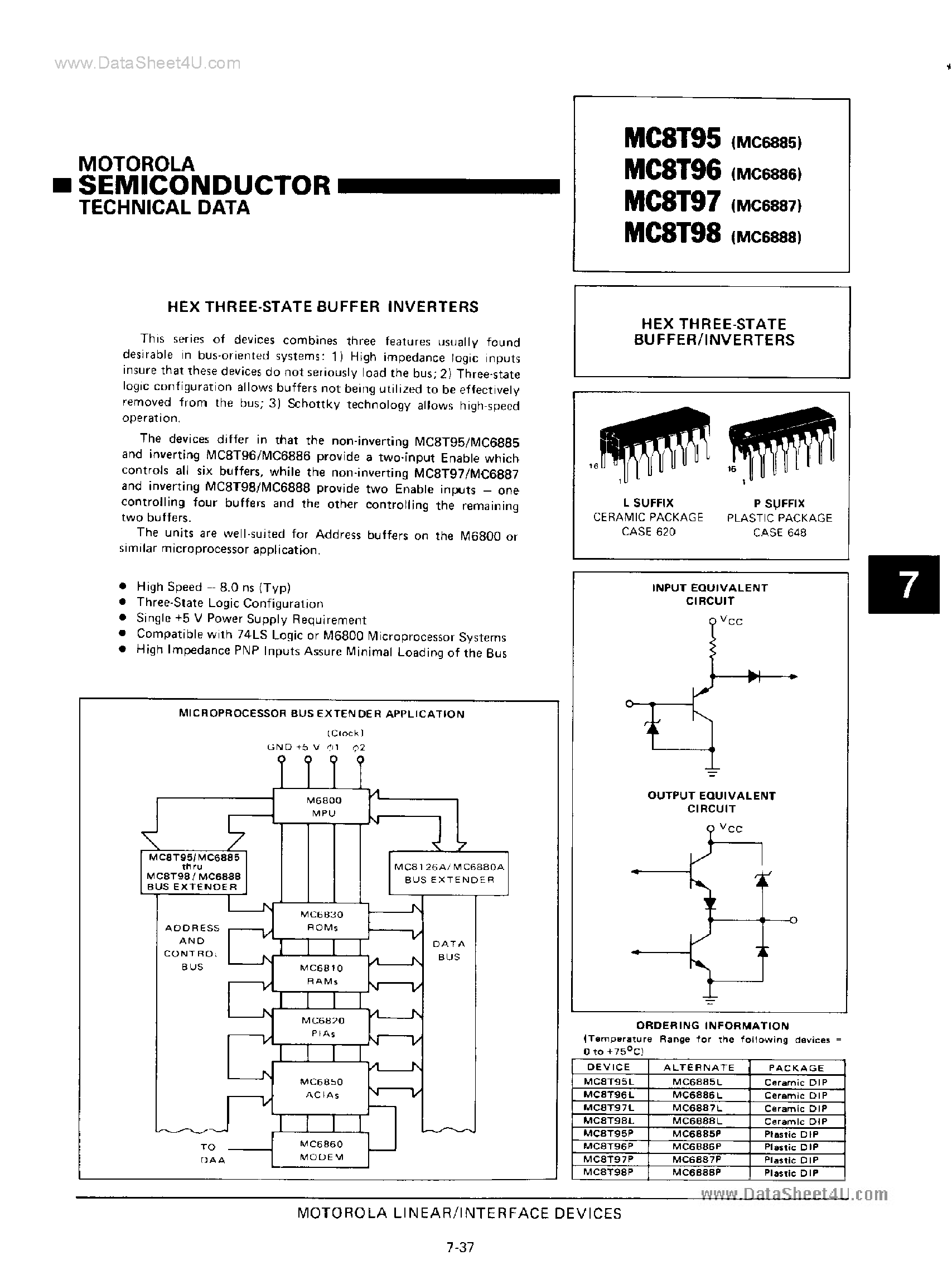 Datasheet MC6886 page 1 Datasheet MC6886 - (MC6886 / MC6888) HEX THREE-STATE BUFFER/INVERTERS page 1