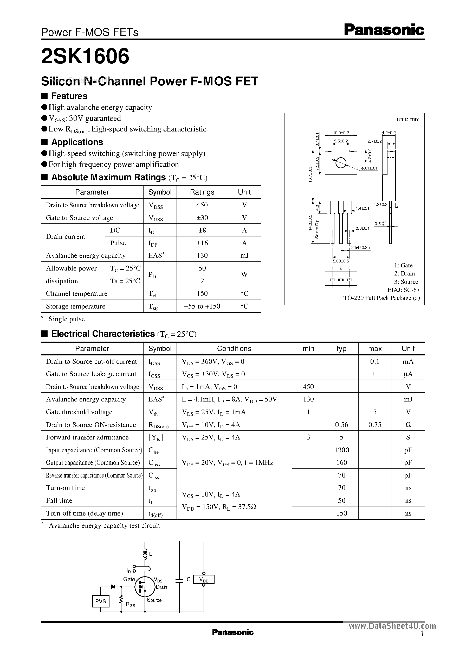 Datasheet K1606 - Search -----> 2SK1606 page 1