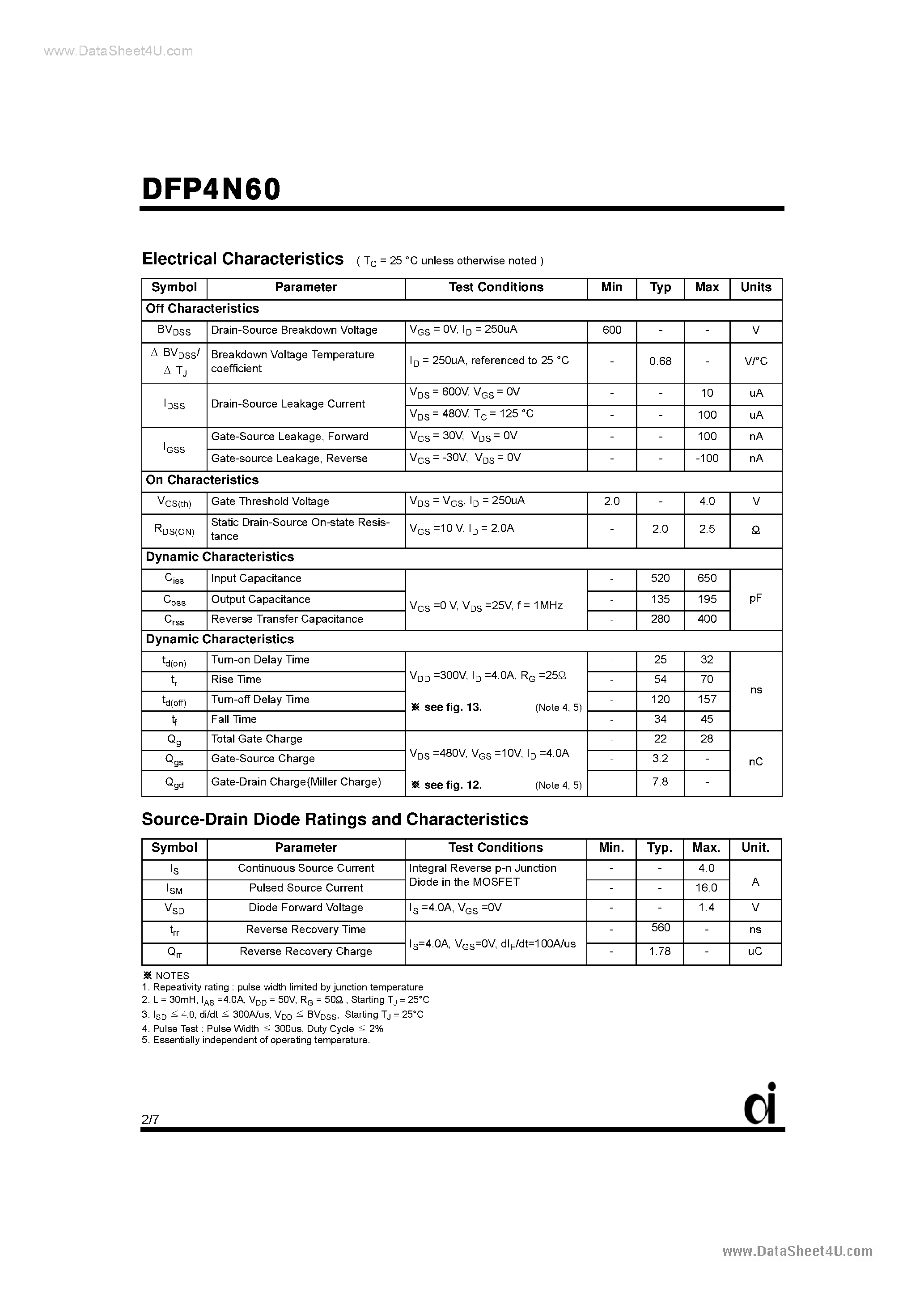 Datasheet DFP4N60 - N-Channel MOSFET page 2