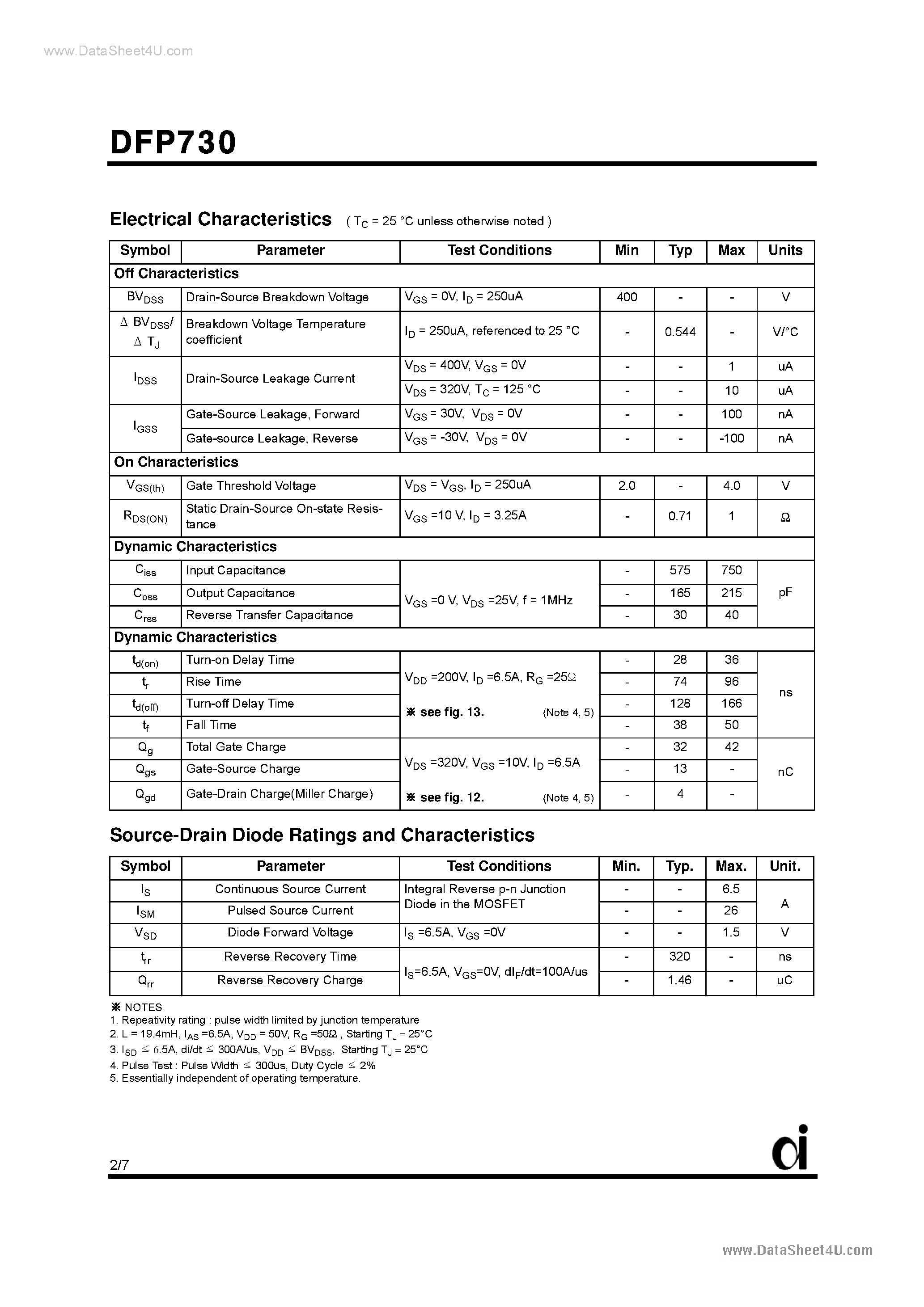 Datasheet DFP730 - N-Channel MOSFET page 2