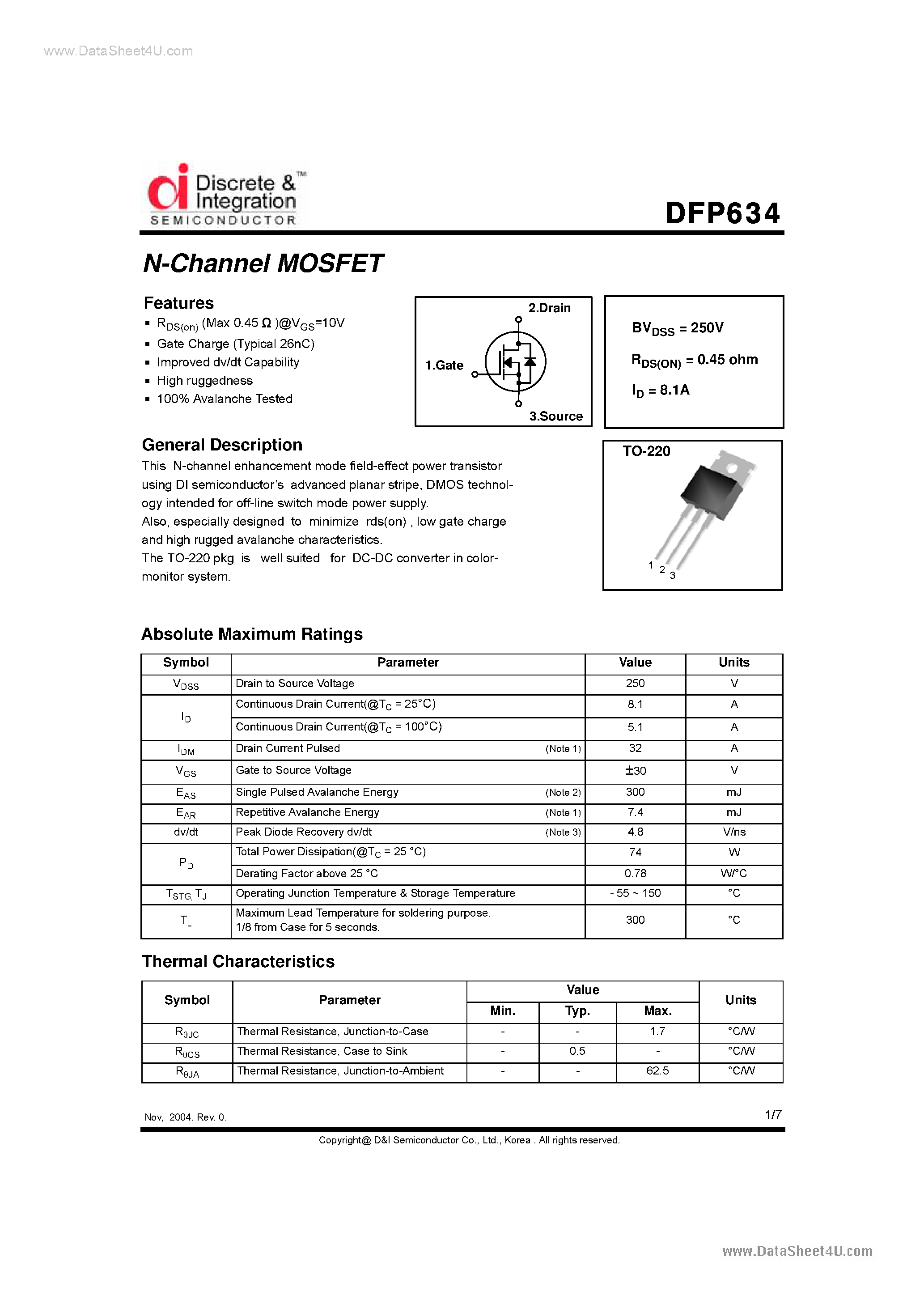 Datasheet DFP634 - N-Channel MOSFET page 1
