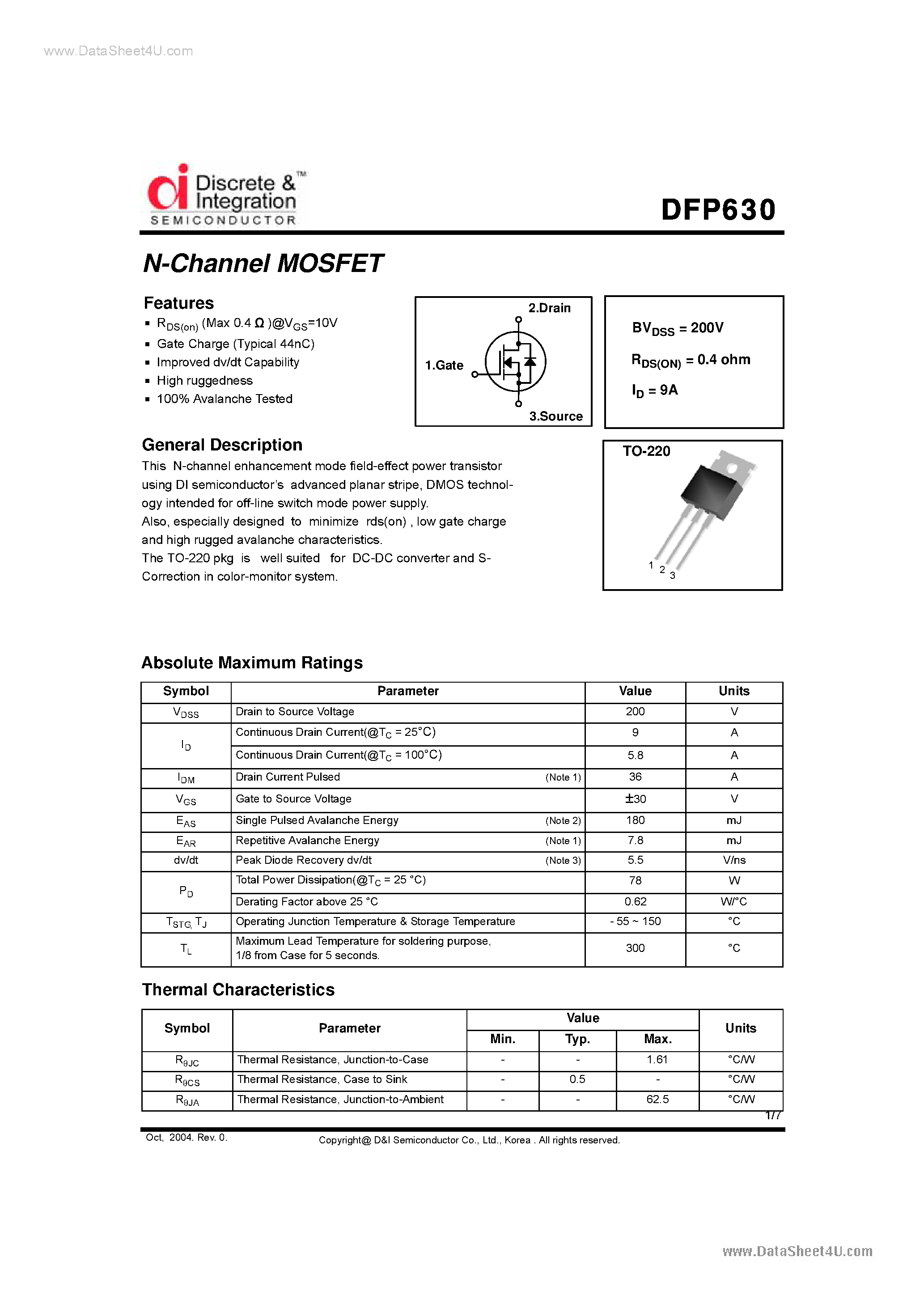 Datasheet DFP630 - N-Channel MOSFET page 1