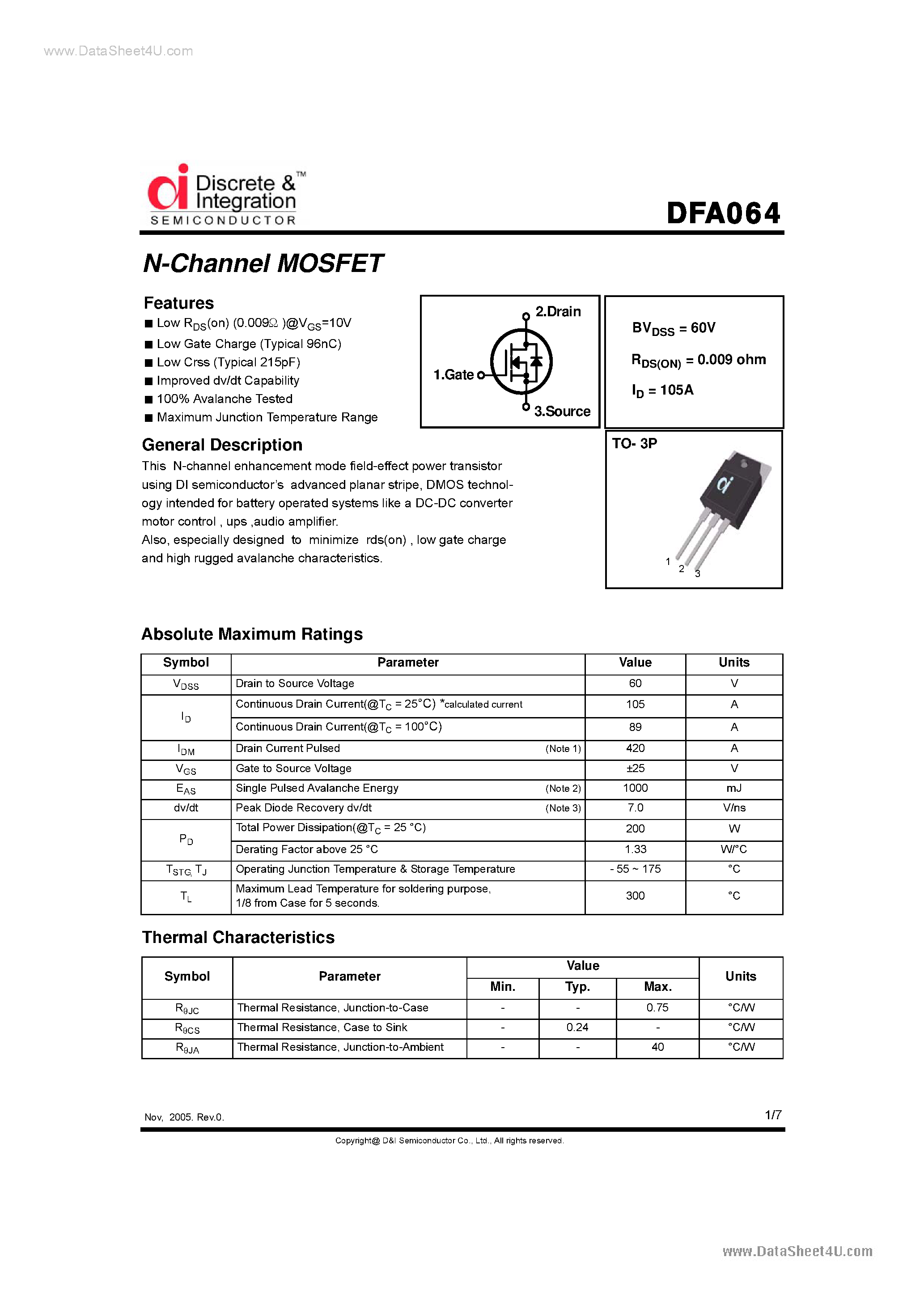 Datasheet DFA064 - N-Channel MOSFET page 1