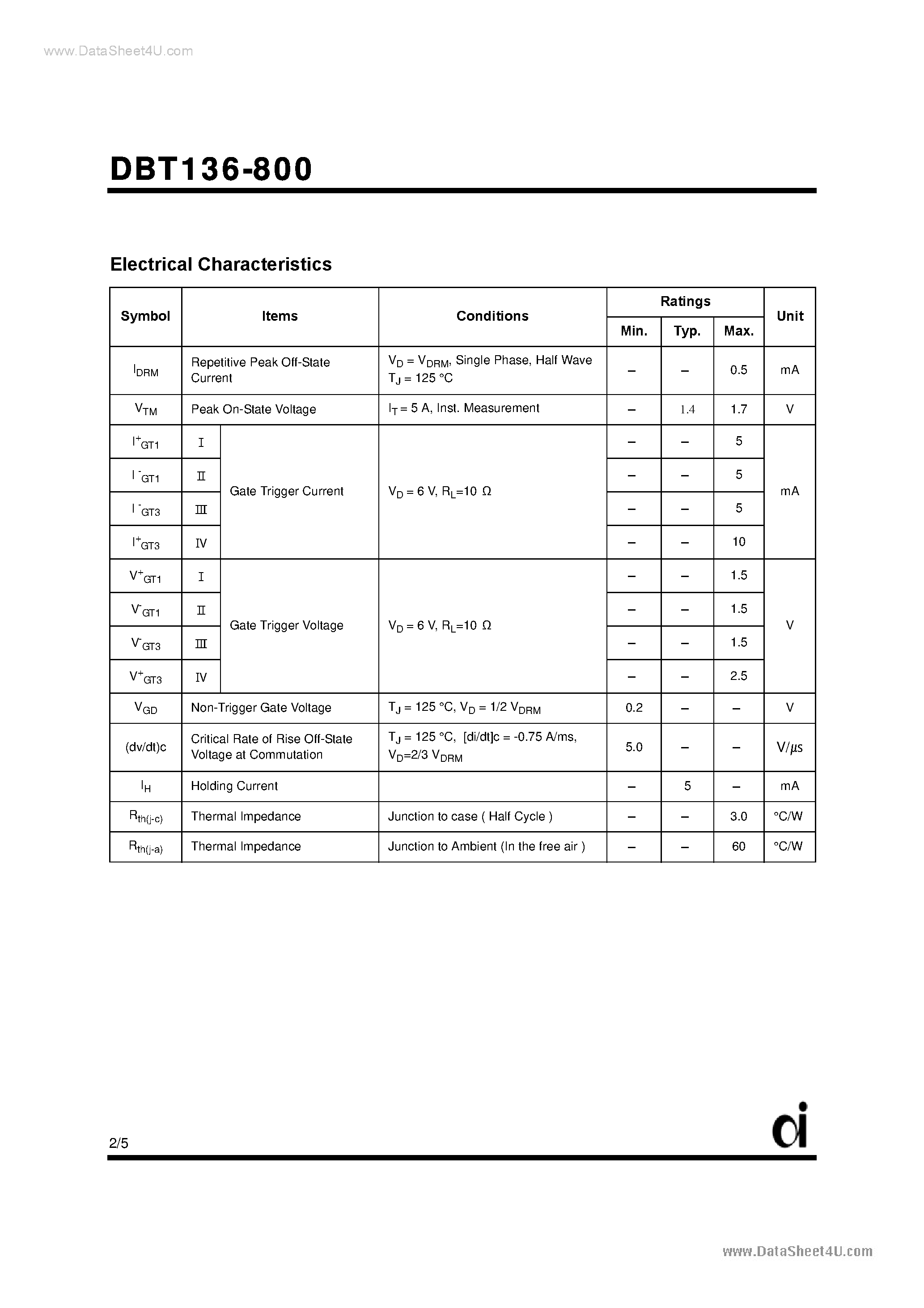 Datasheet DBT136-800 - Triacs page 2