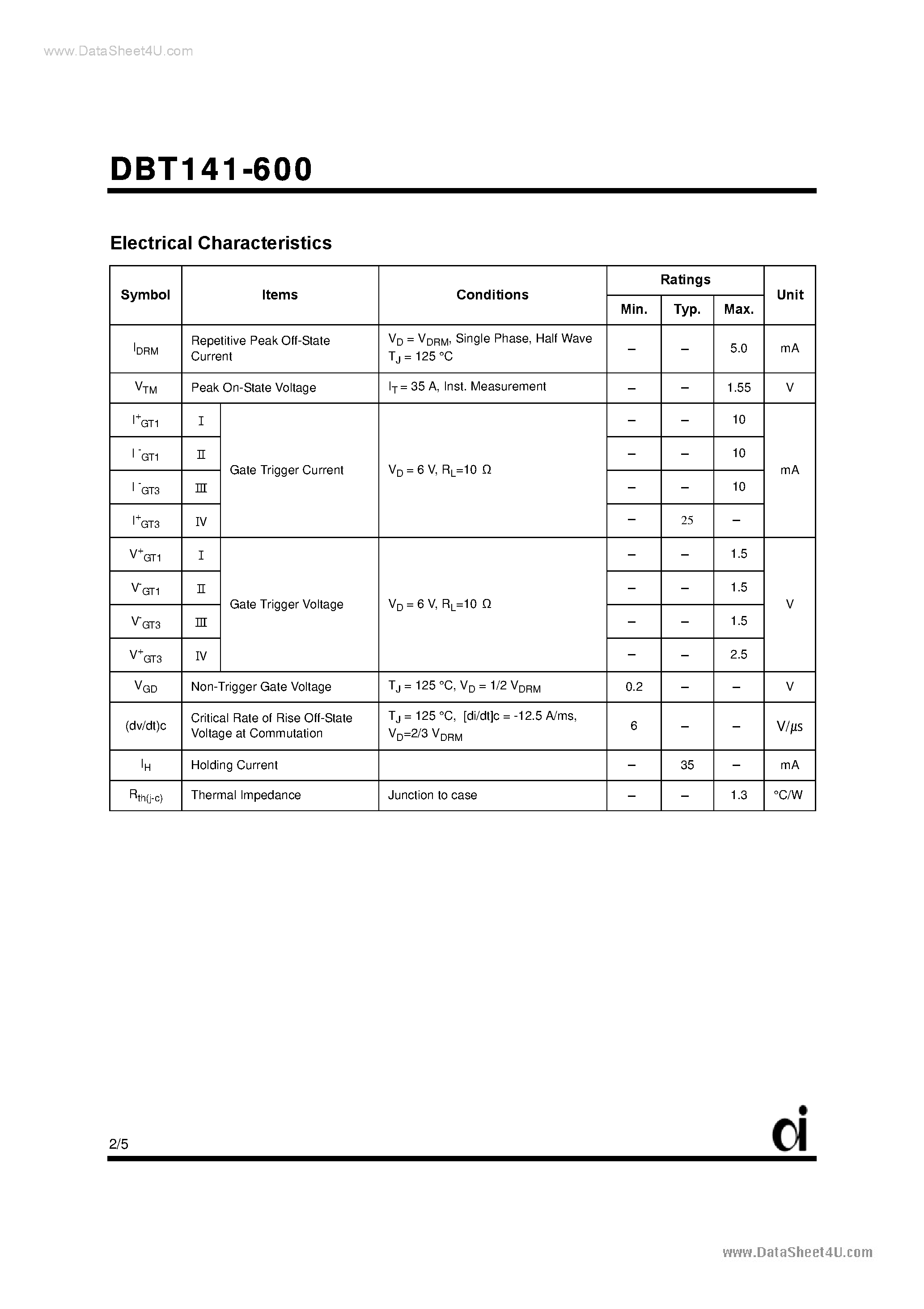 Datasheet DBT141-600 - Triacs page 2
