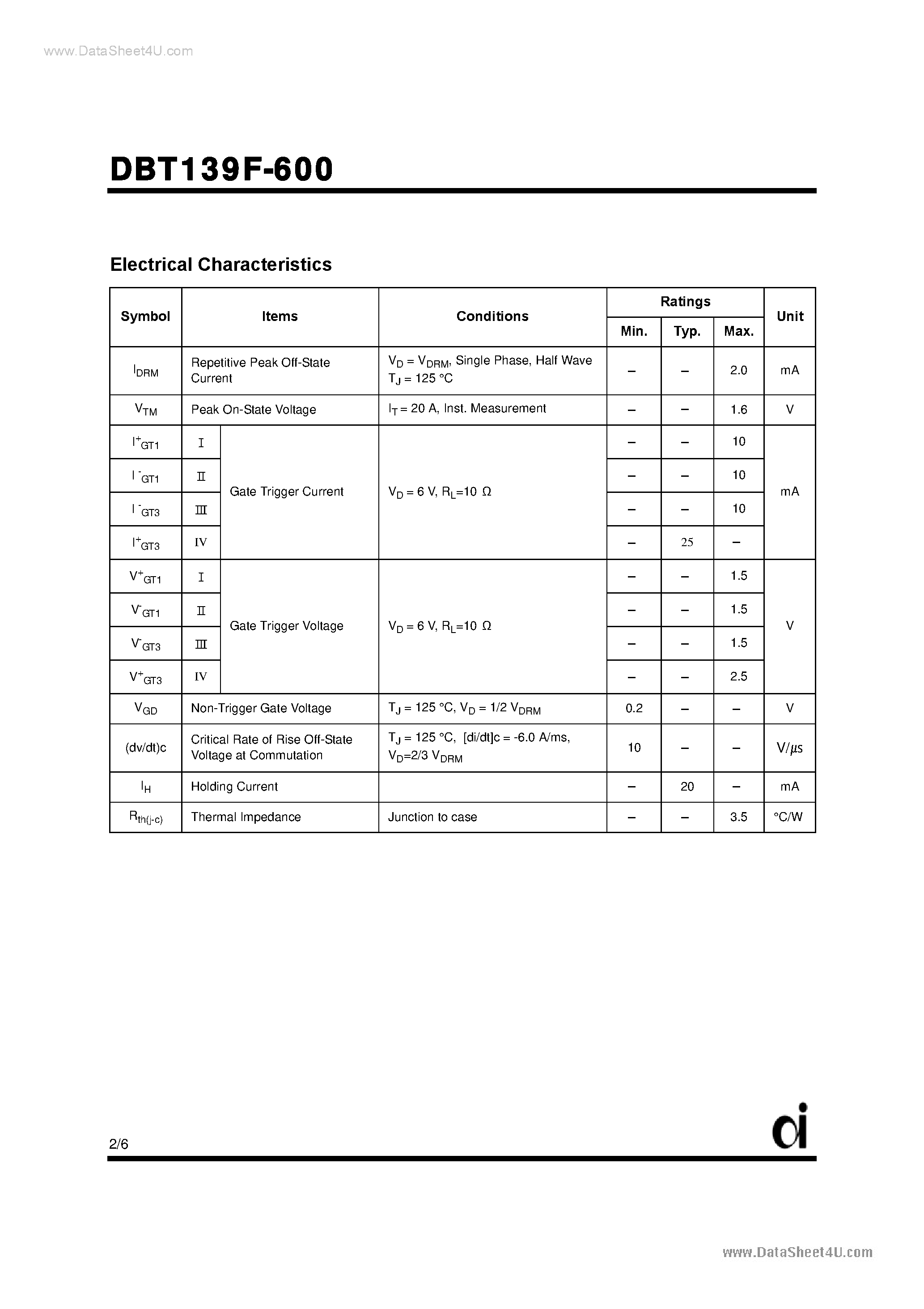 Datasheet DBT139F-600 - Triacs page 2