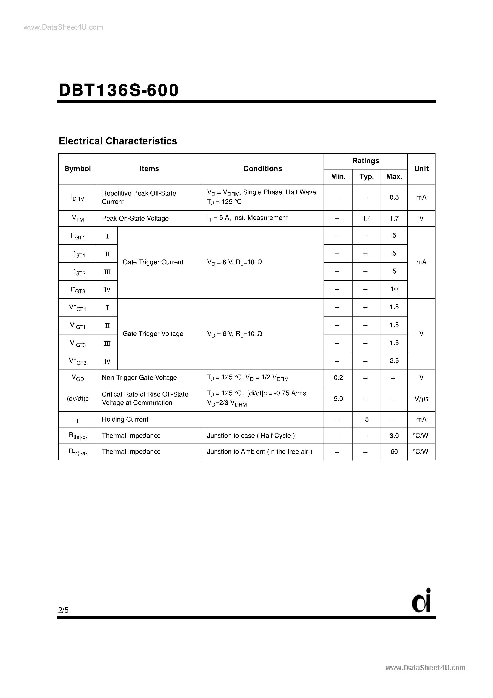 Datasheet DBT136S-600 - Triacs page 2