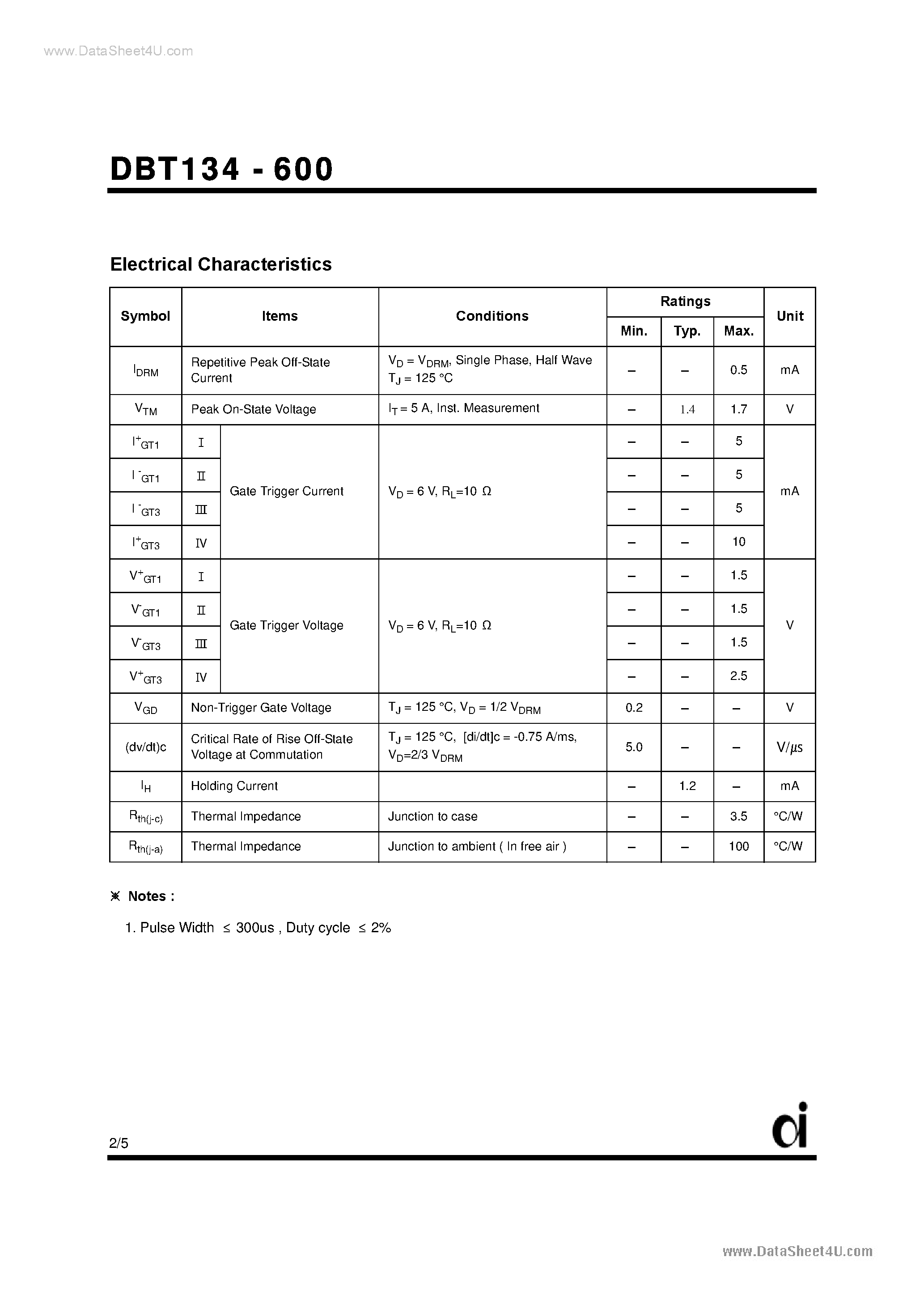 Datasheet DBT134-600 - Triacs page 2