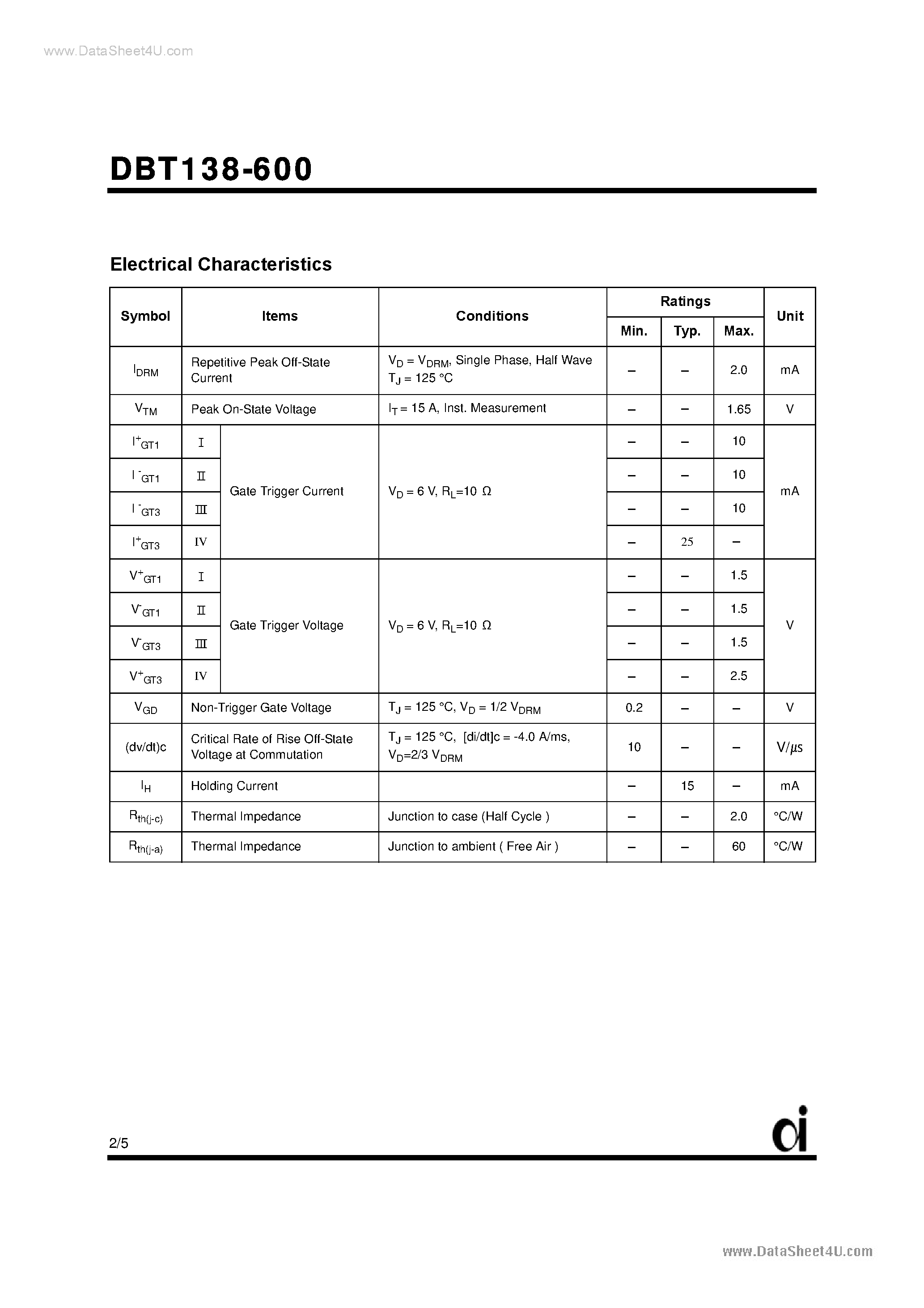 Datasheet DBT138-600 - Triacs page 2